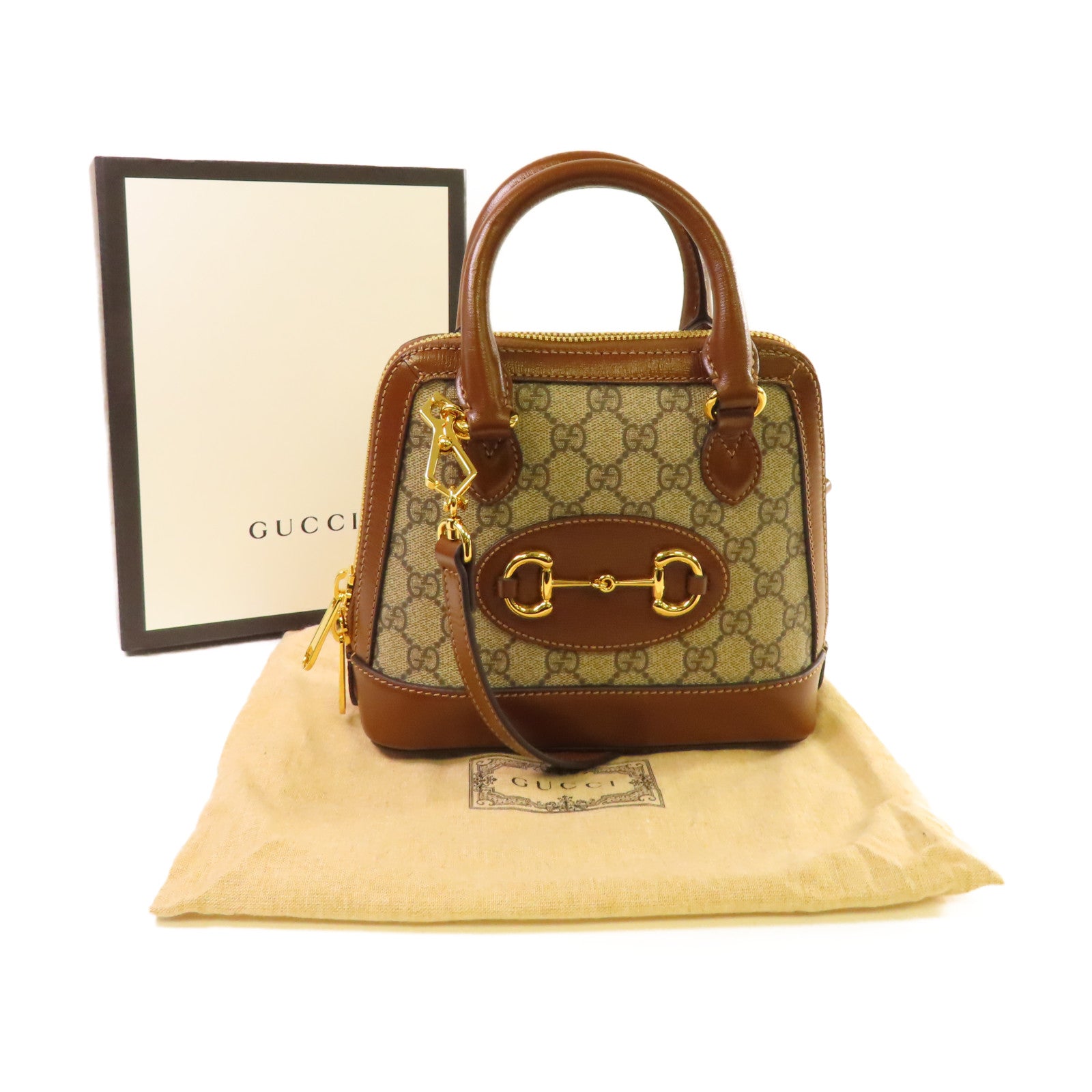 GUCCI 塗層帆布Horsebit 1955 Mini Top Handle Bag金扣手挽肩背兩用袋啡色
