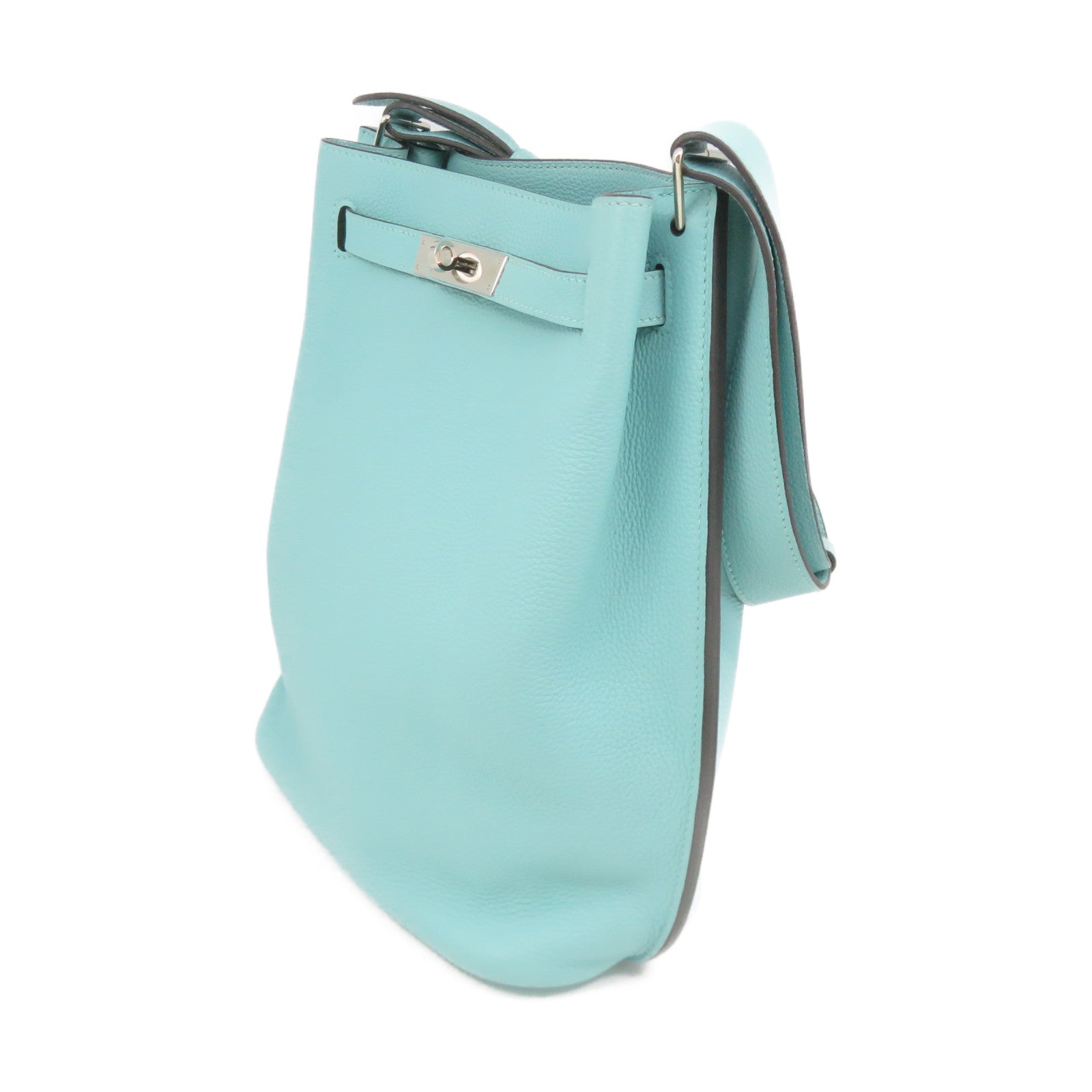 HERMES Clemence皮革So Kelly22 Shoulder Bag銀扣肩背袋3P淺藍色