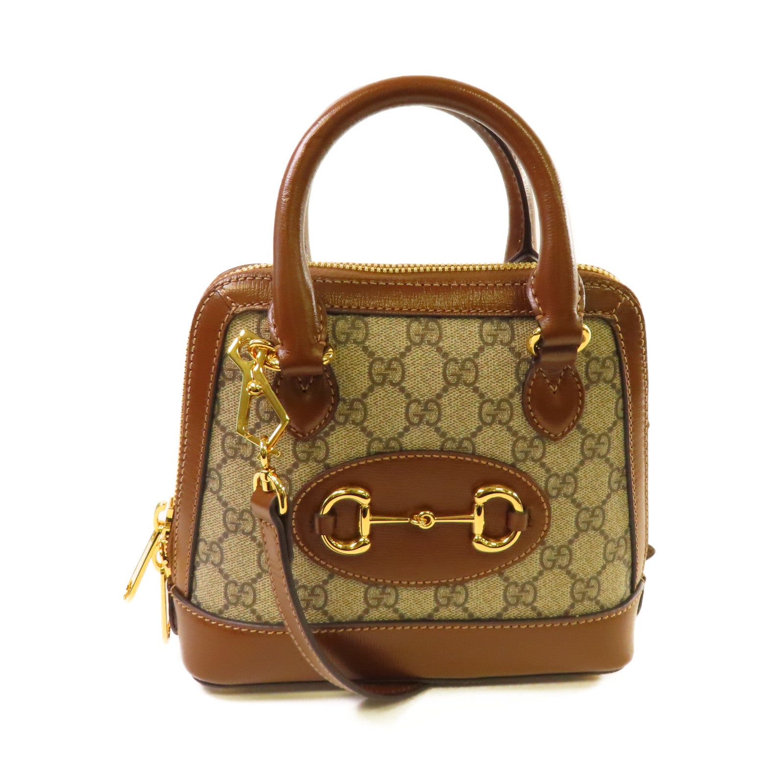 GUCCI 塗層帆布Horsebit 1955 Mini Top Handle Bag金扣手挽肩背兩用袋啡色