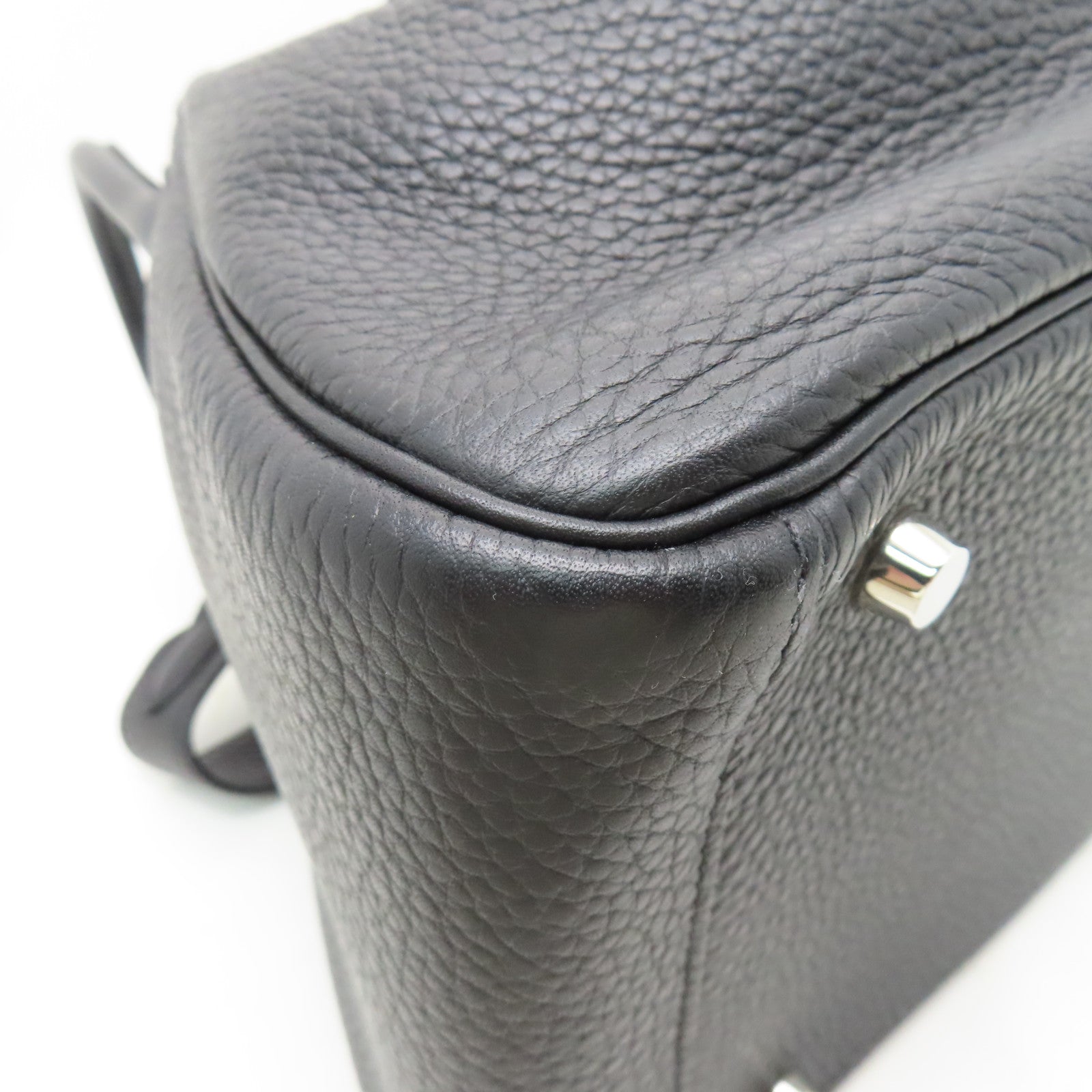 HERMES Clemence皮革Lindy 30銀扣肩背袋經典黑色