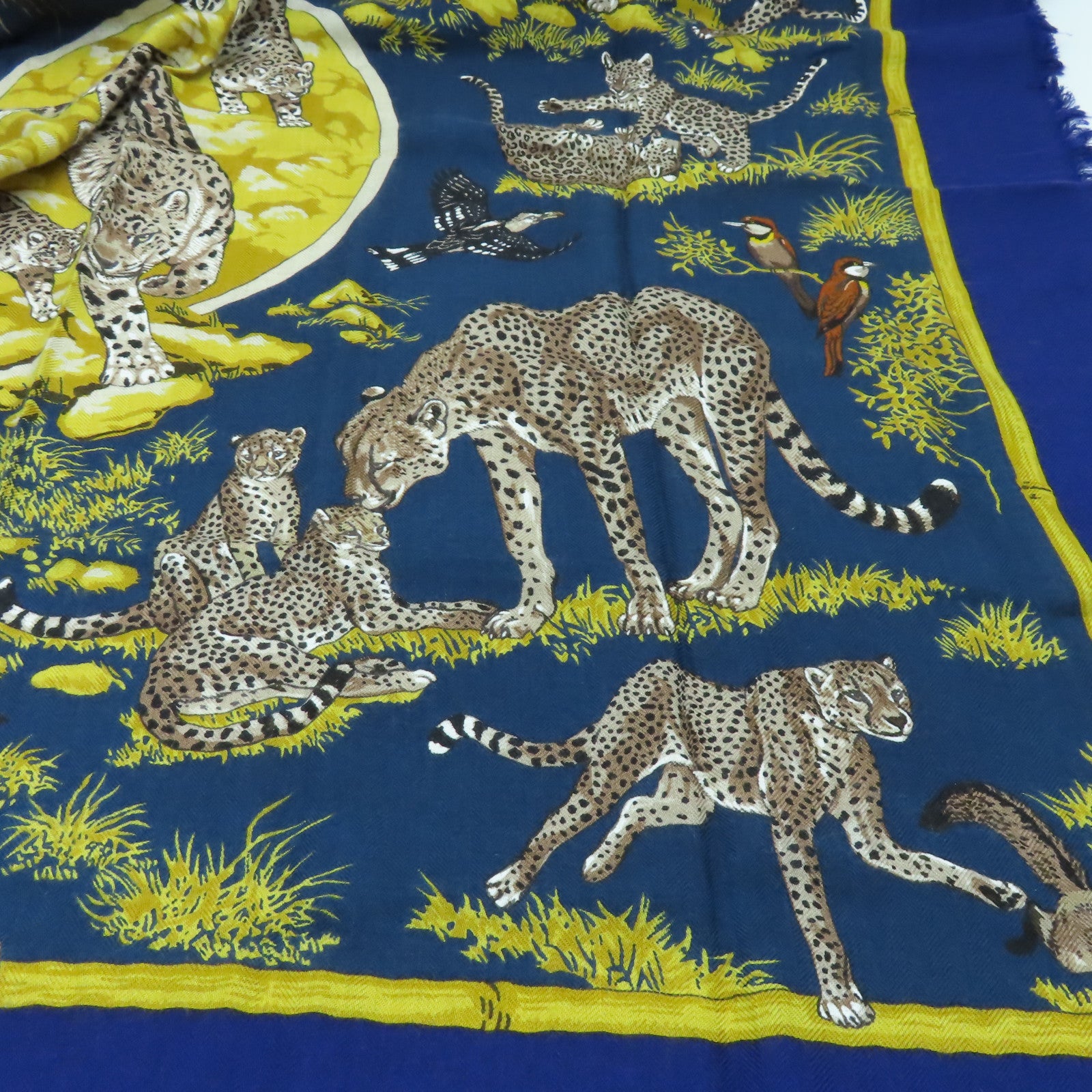 HERMES 羊絨/絲質Scarf 90x90圍巾藍色