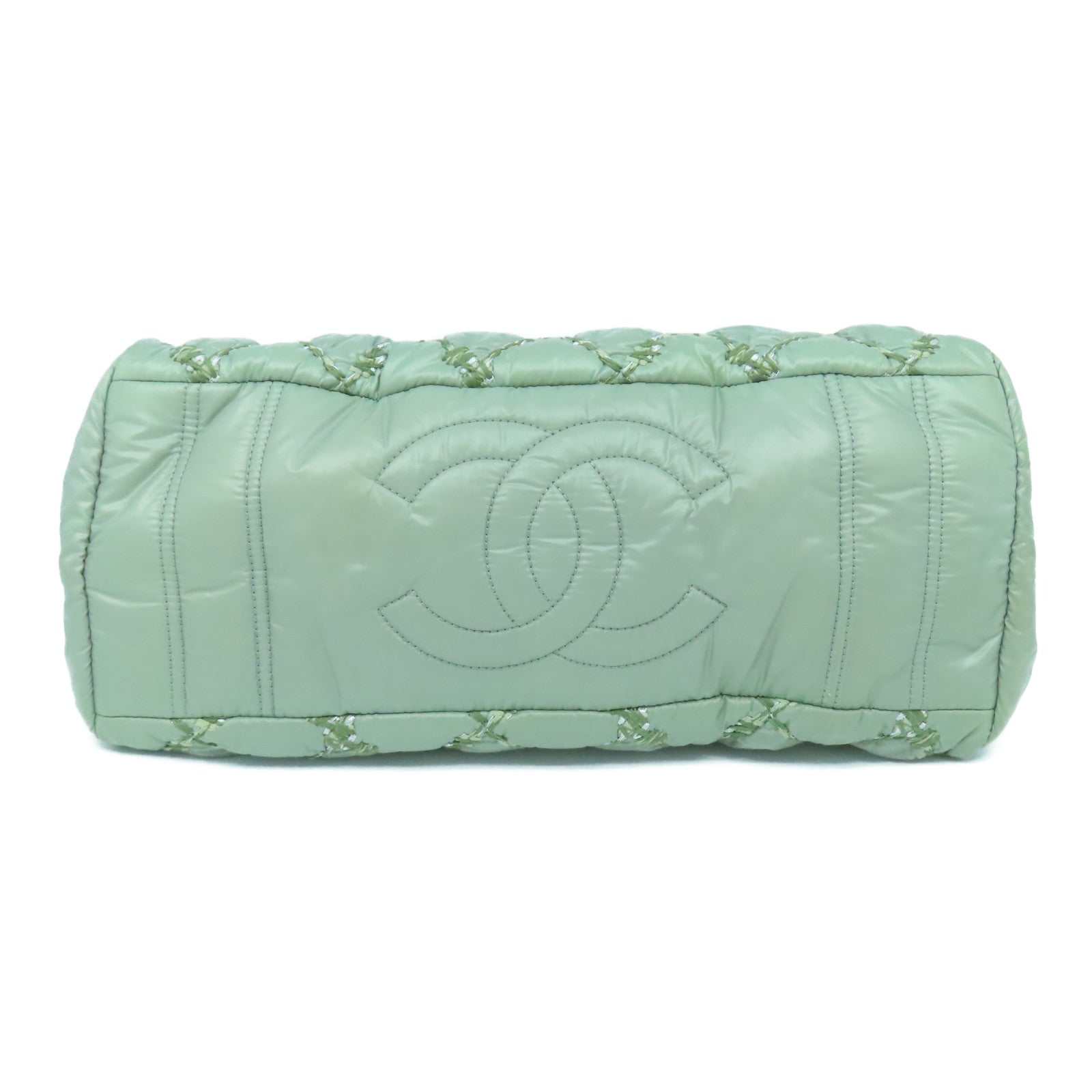CHANEL 菱格尼龍Chain Shoulder Bag銀扣鏈帶肩背袋綠色