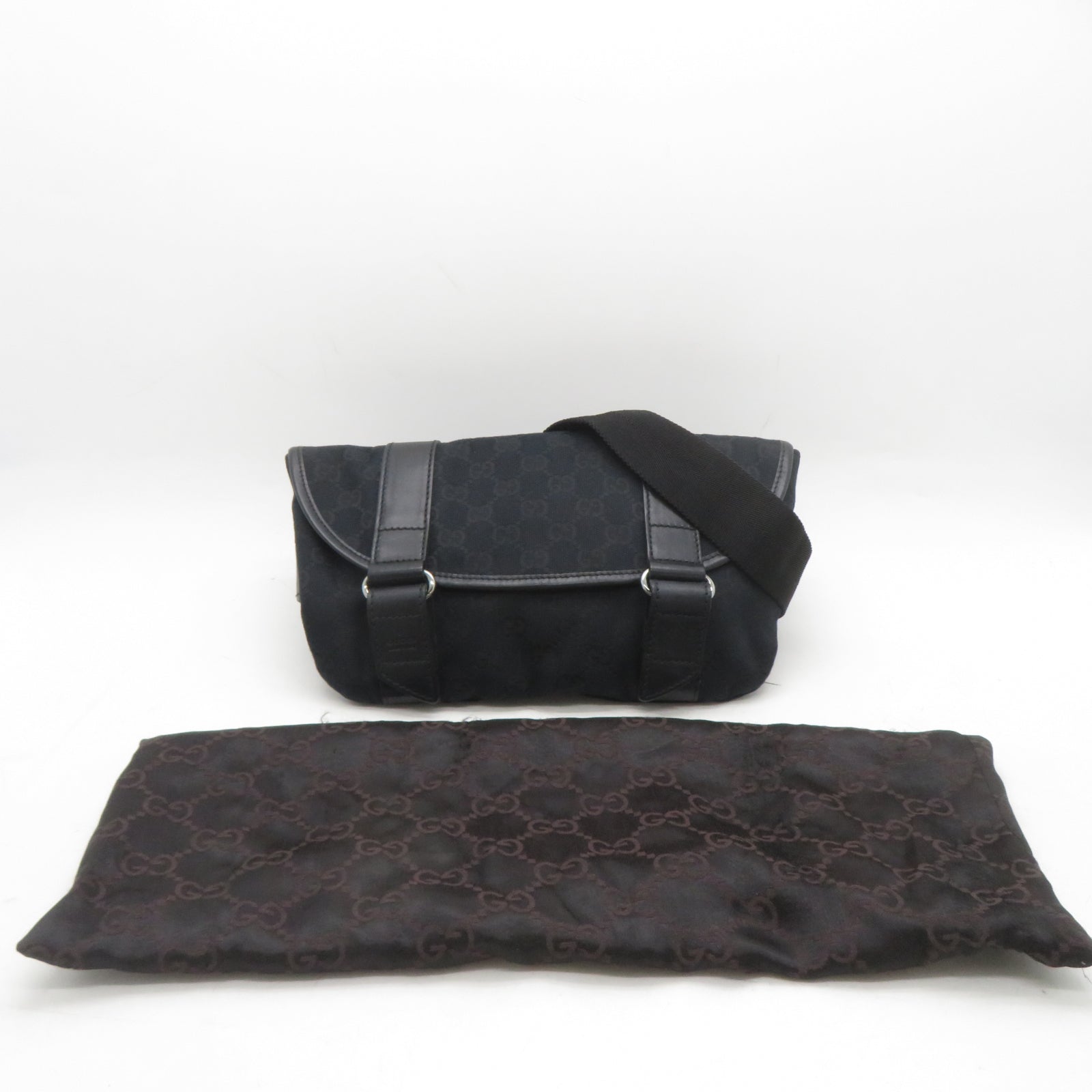 GUCCI 帆布Waist Bag銀扣腰包黑色