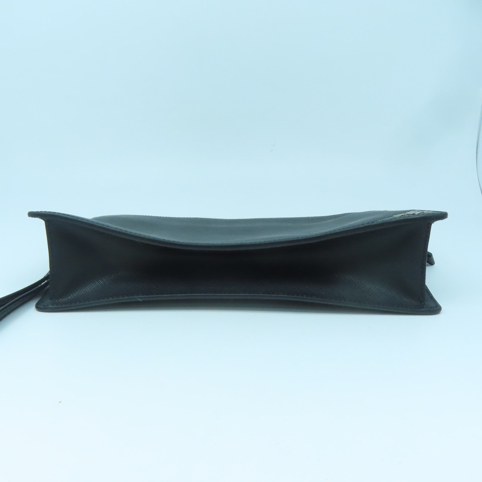 PRADA Cowhide Leather Clutch Bag Silver Buckle Clutch Black