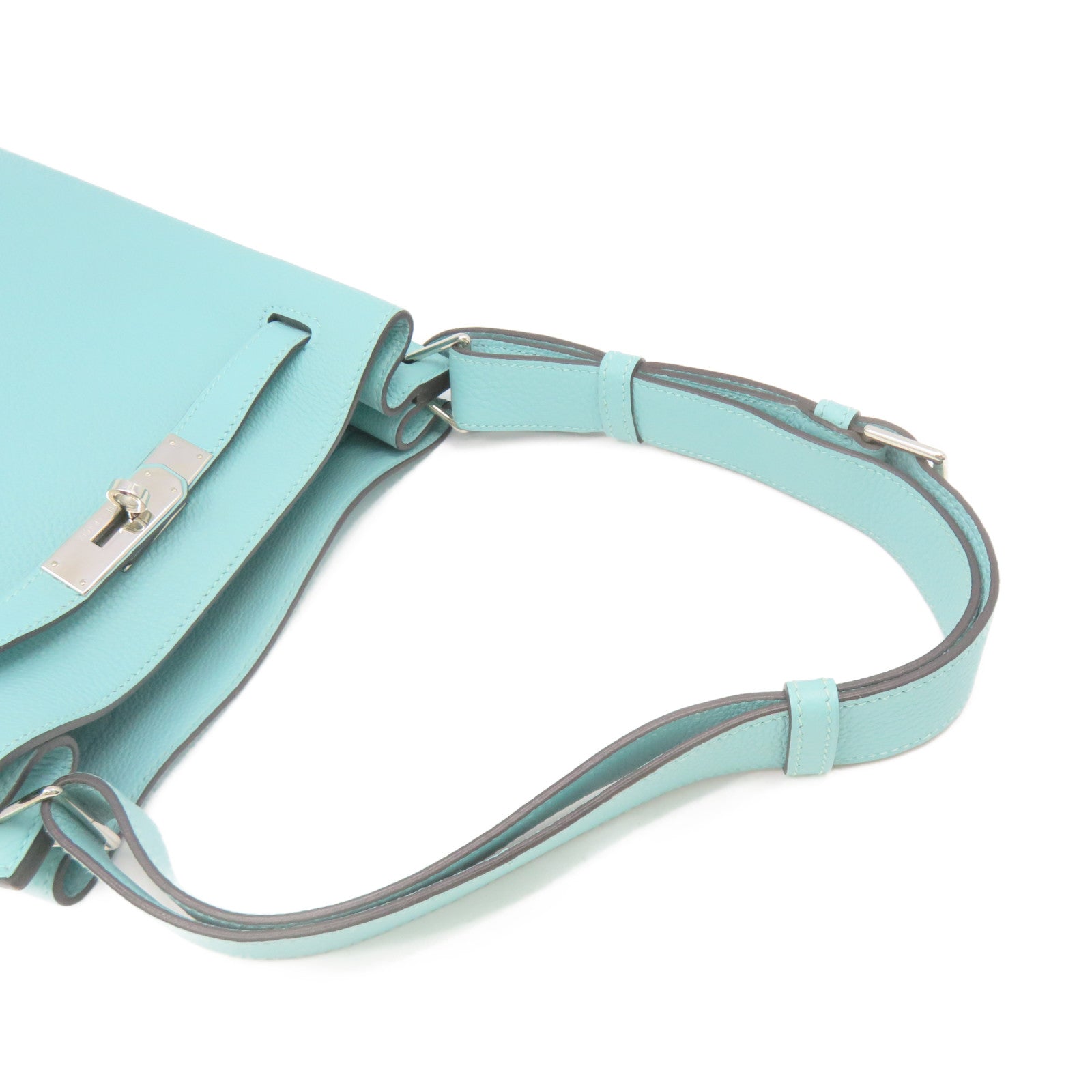 HERMES Clemence皮革So Kelly22 Shoulder Bag銀扣肩背袋3P淺藍色