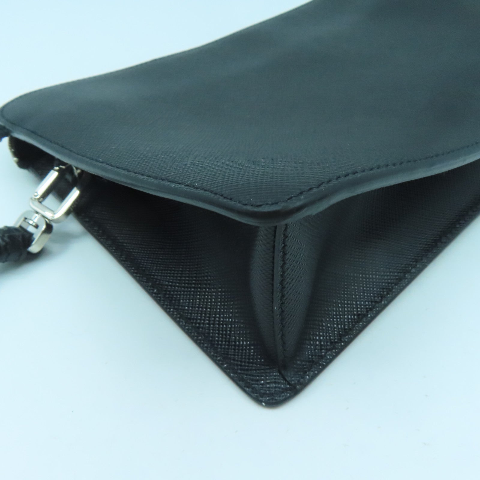 PRADA Cowhide Leather Clutch Bag Silver Buckle Clutch Black