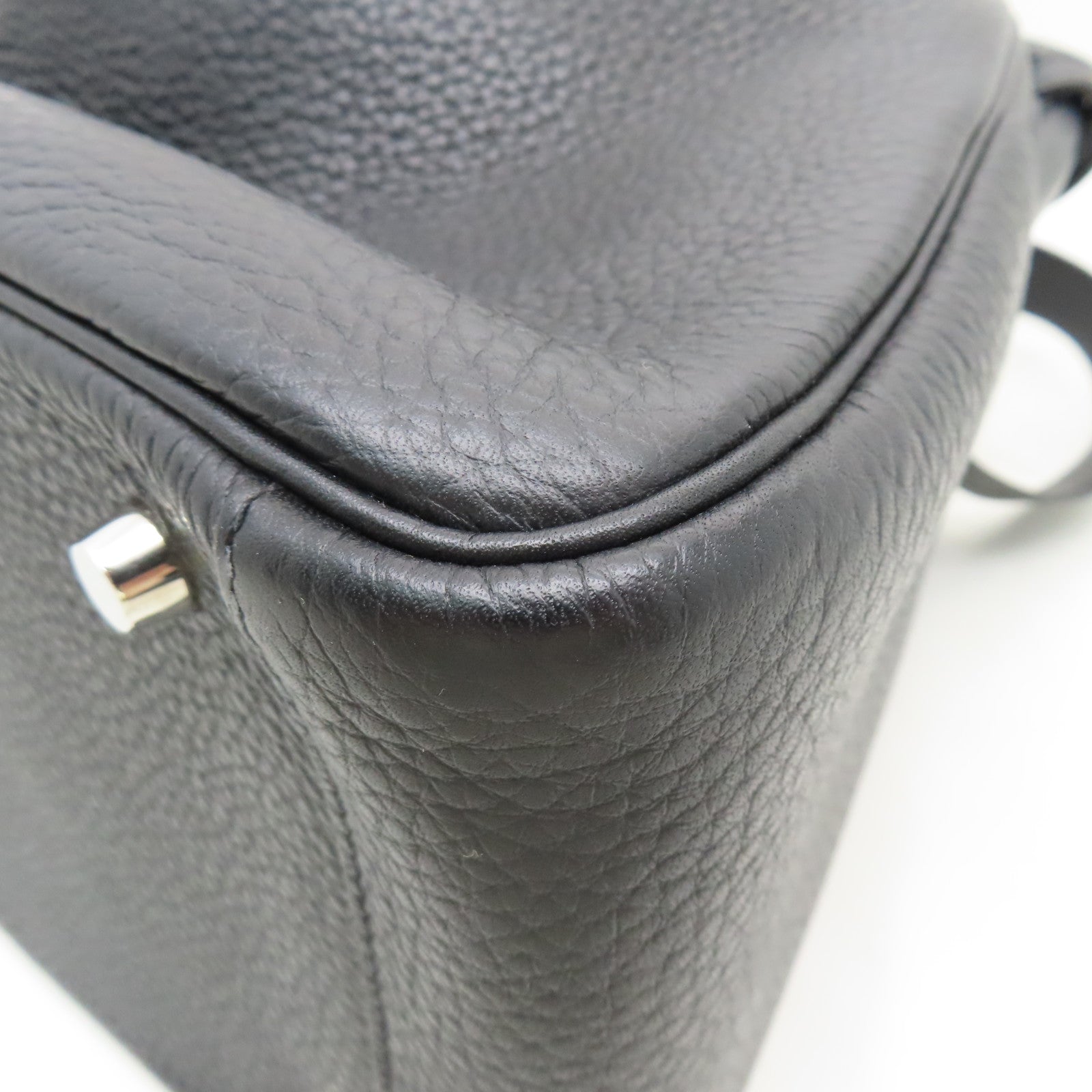 HERMES Clemence皮革Lindy 30銀扣肩背袋經典黑色