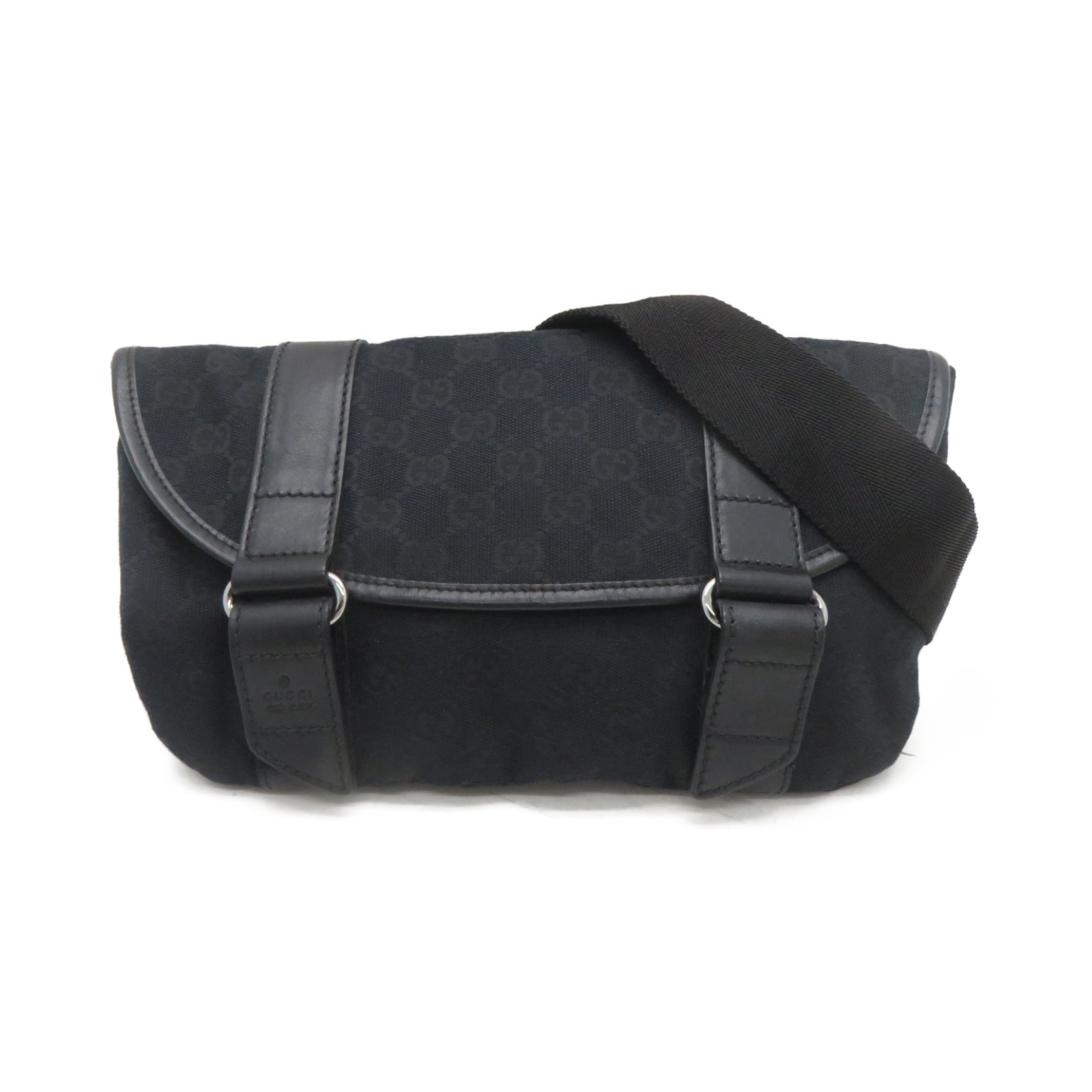 GUCCI 帆布Waist Bag銀扣腰包黑色