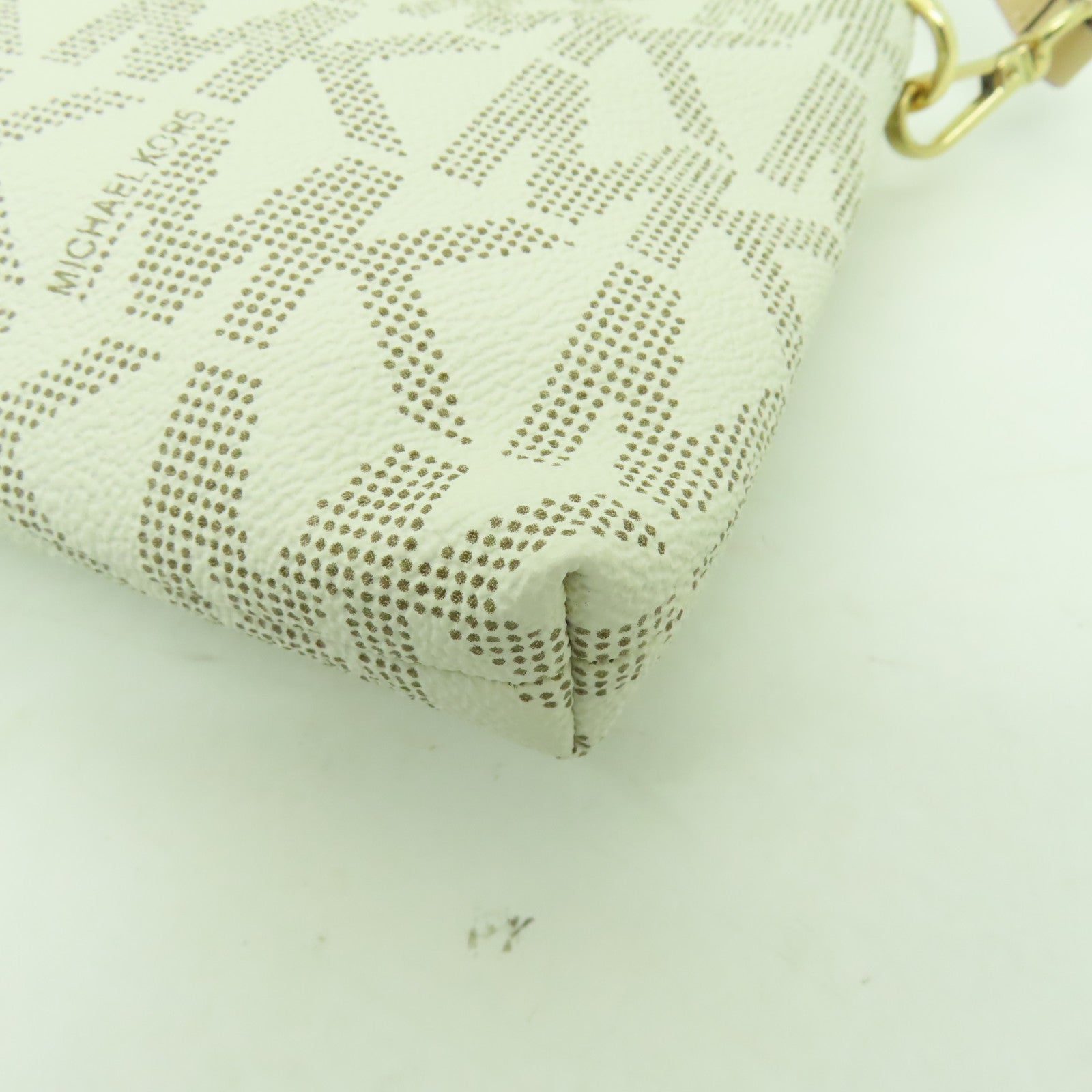 Michael Kors 塗層帆布LG Wristlet金扣手挽袋白色