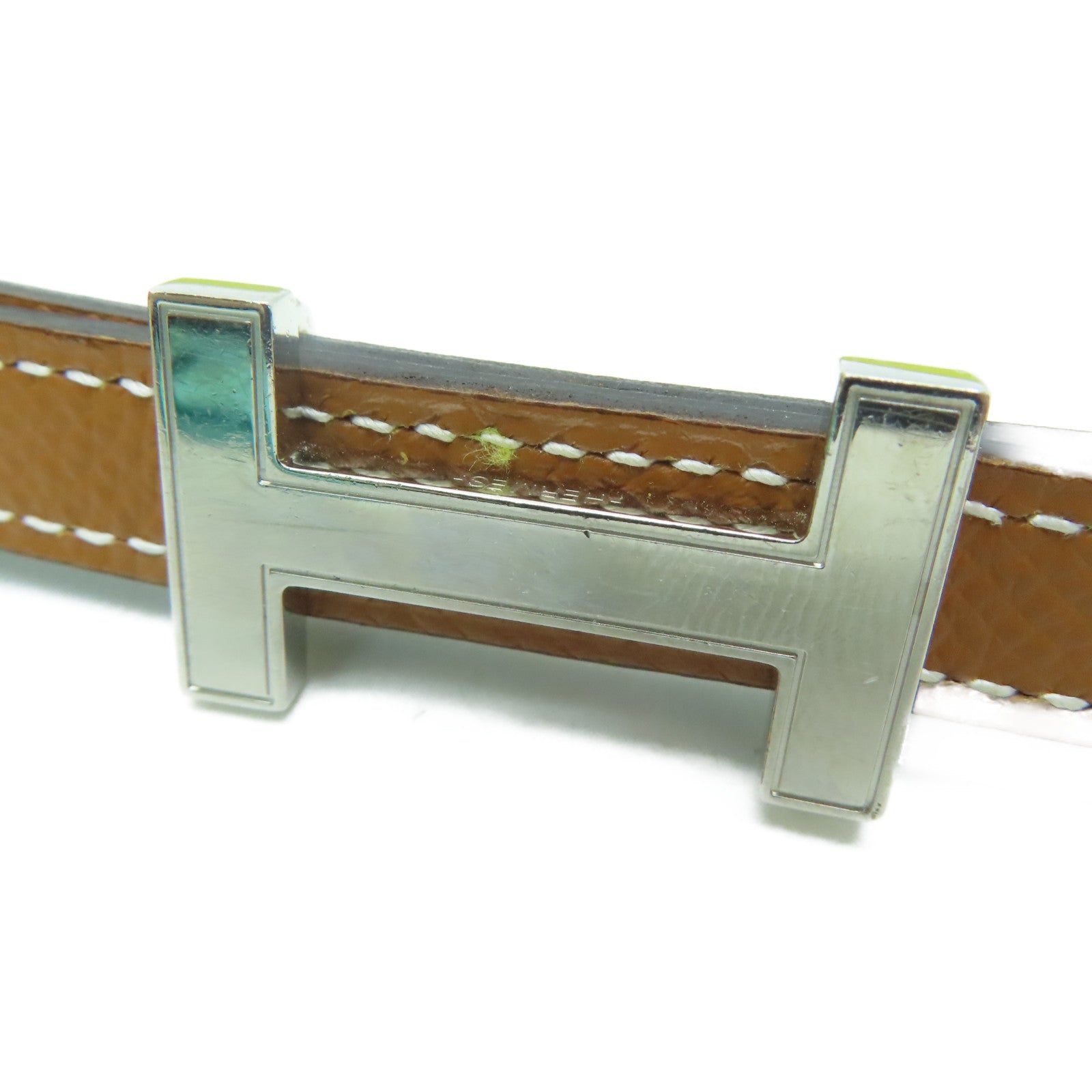 HERMES [Sharp Discount] Epsom Leather 85cm Silver Buckle Belt Silver Buckle Brown Yellow