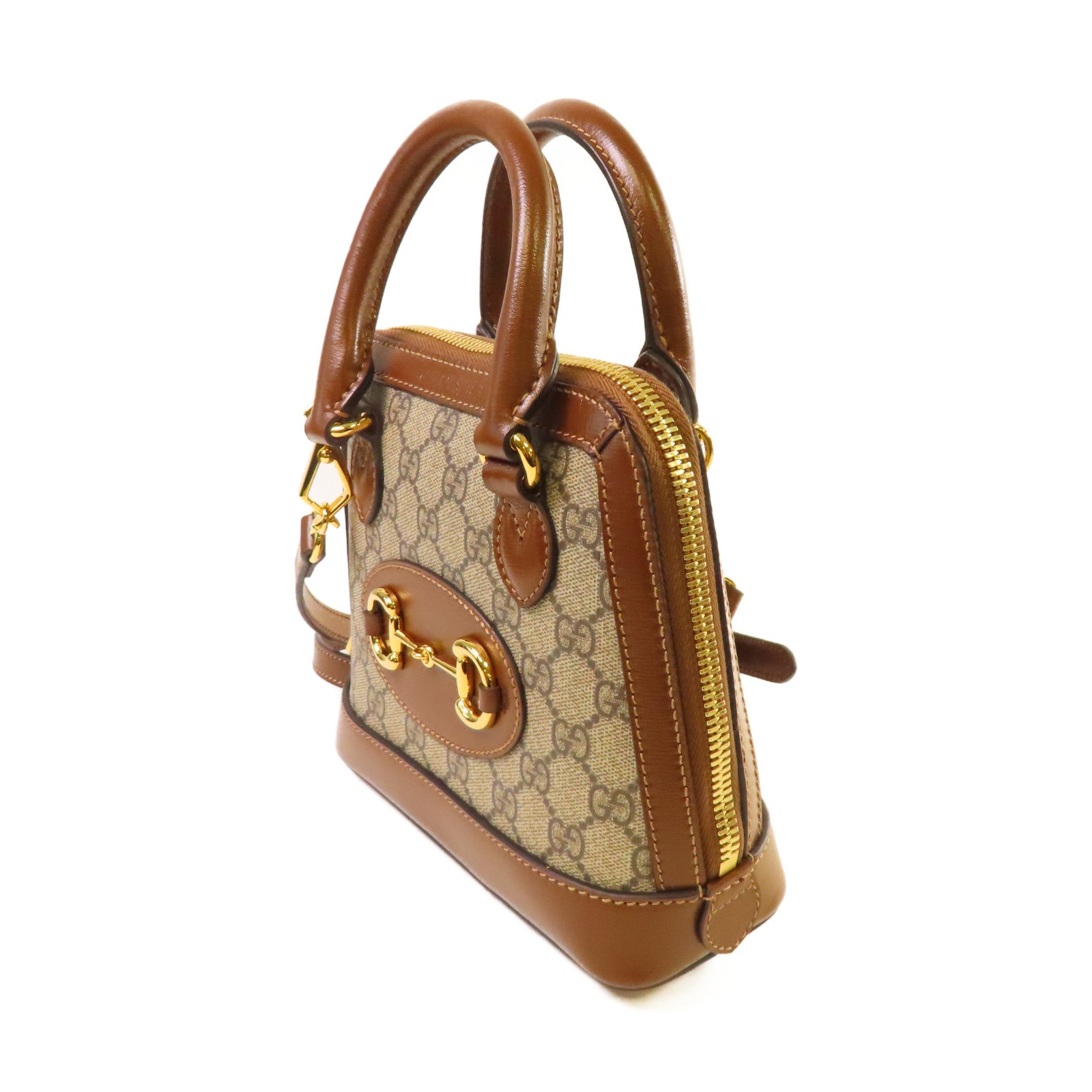 GUCCI 塗層帆布Horsebit 1955 Mini Top Handle Bag金扣手挽肩背兩用袋啡色