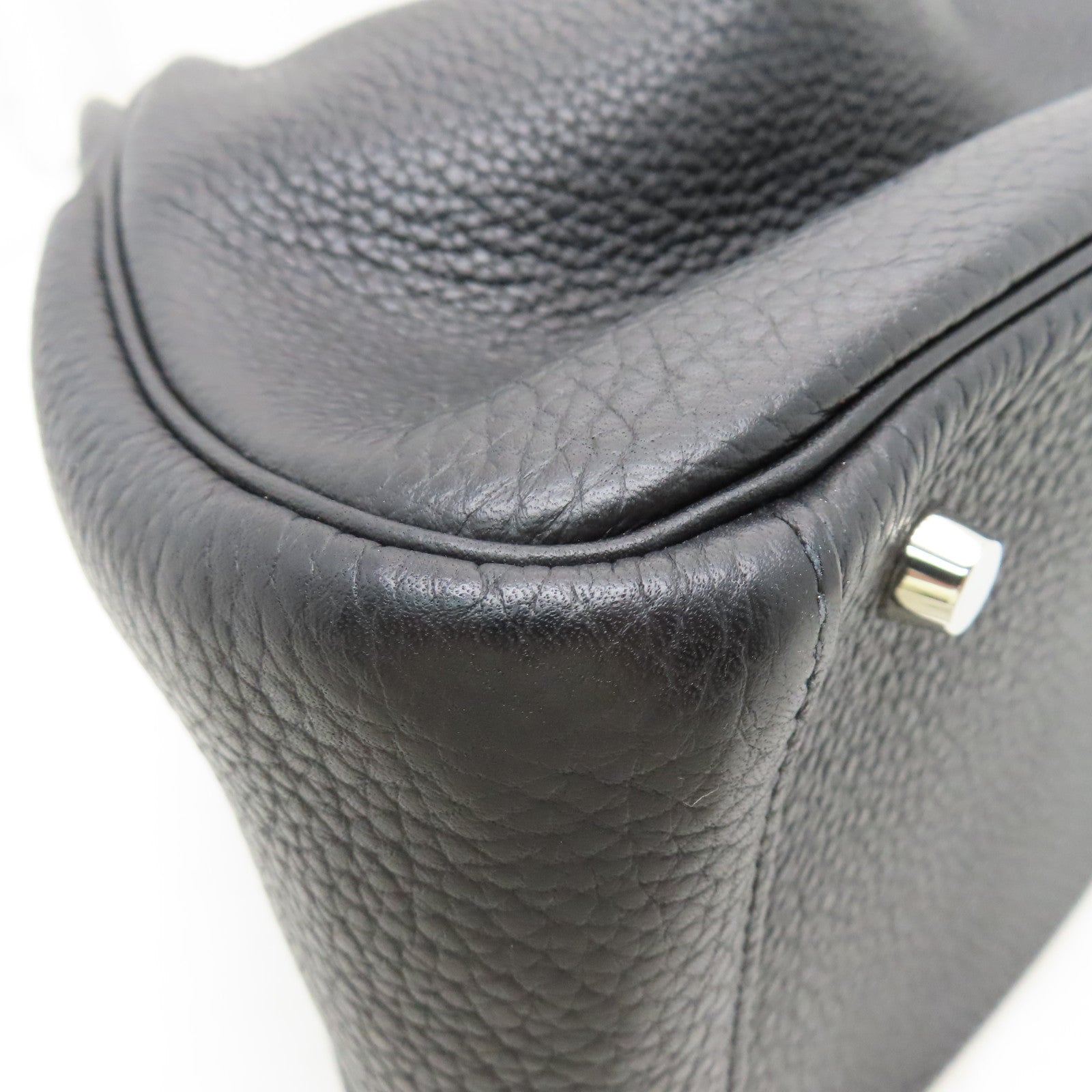 HERMES Clemence皮革Lindy 30銀扣肩背袋經典黑色