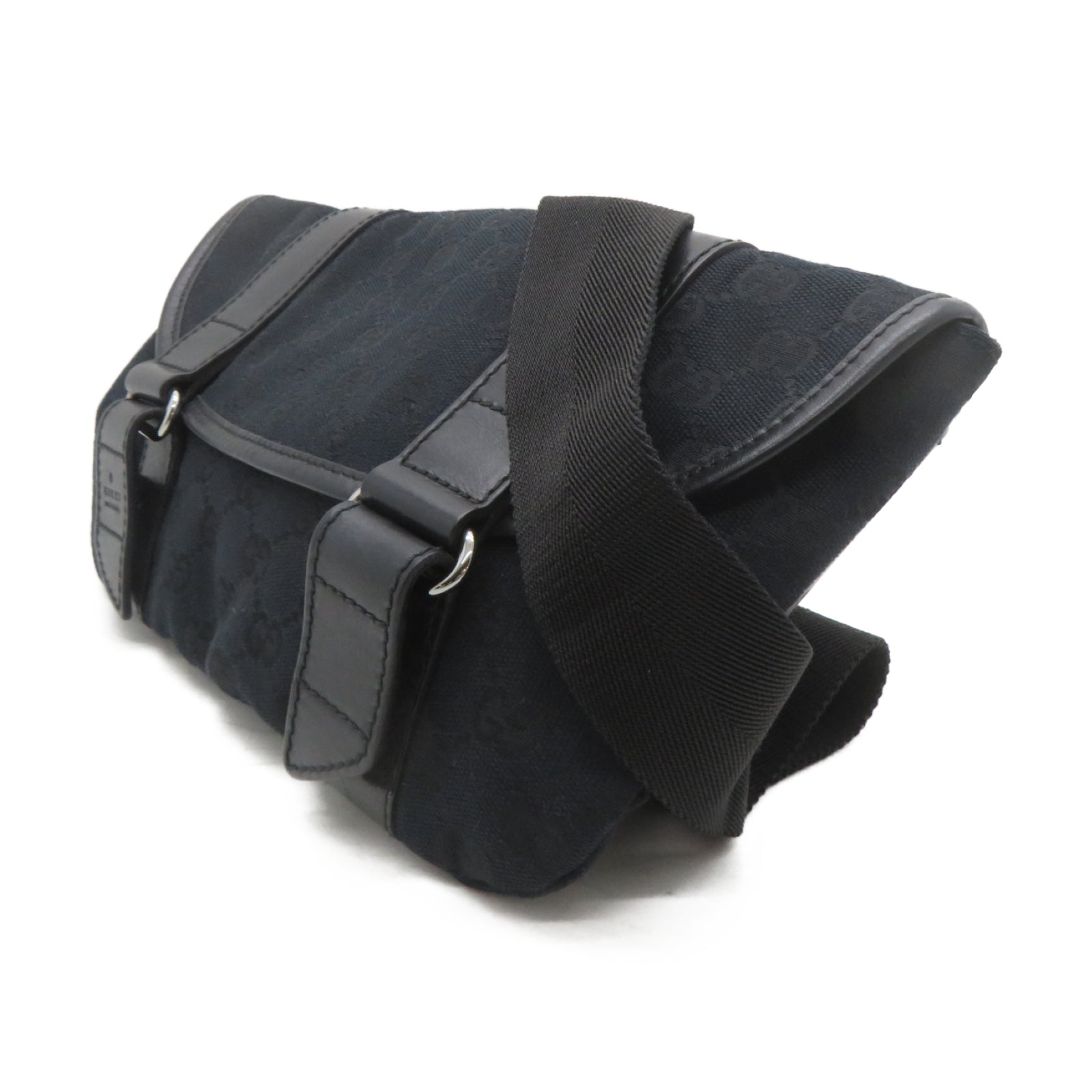 GUCCI 帆布Waist Bag銀扣腰包黑色
