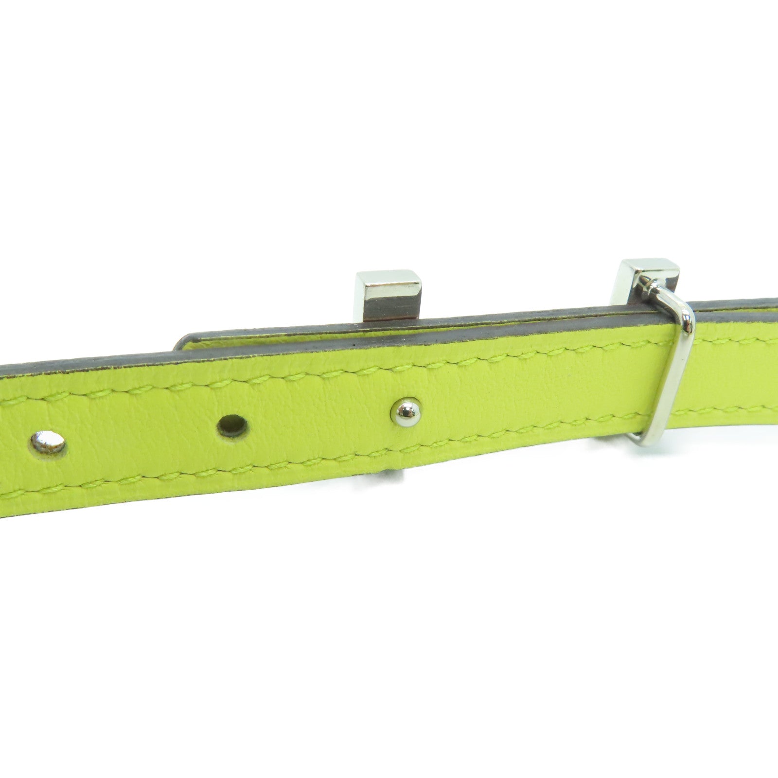HERMES [Sharp Discount] Epsom Leather 85cm Silver Buckle Belt Silver Buckle Brown Yellow