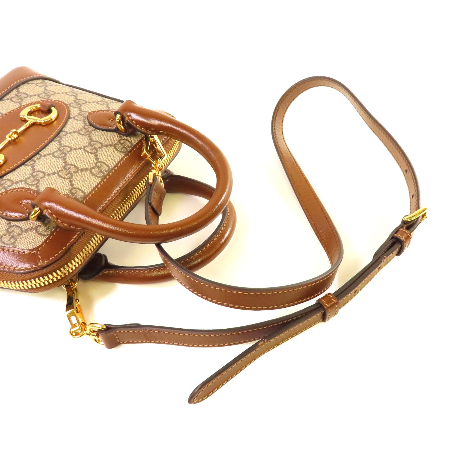 GUCCI 塗層帆布Horsebit 1955 Mini Top Handle Bag金扣手挽肩背兩用袋啡色