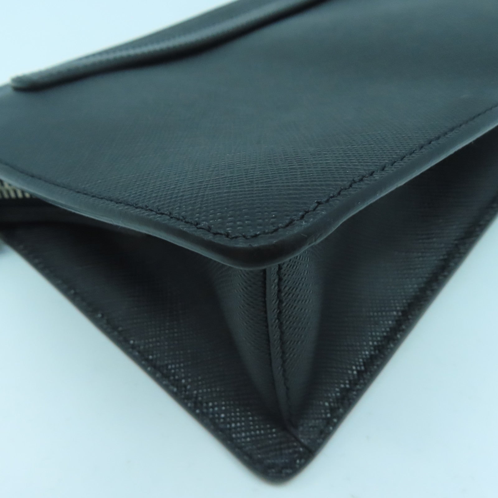 PRADA Cowhide Leather Clutch Bag Silver Buckle Clutch Black