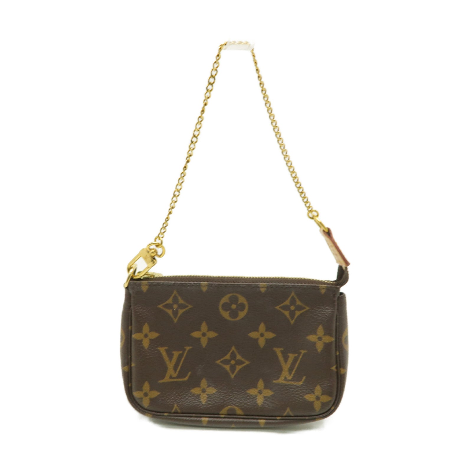 LOUIS VUITTON Monogram Mini Pochette金扣手挽袋棕色