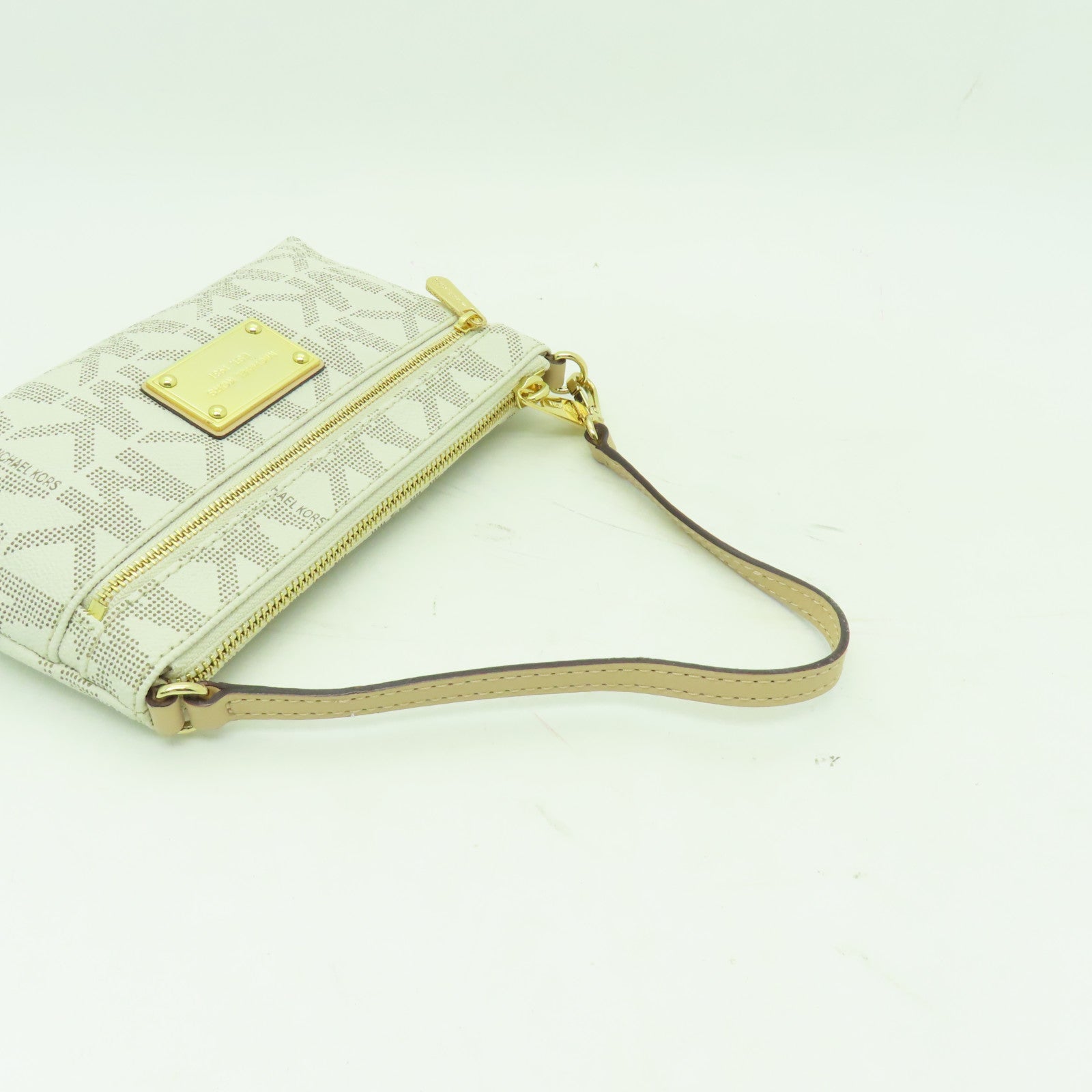 Michael Kors 塗層帆布LG Wristlet金扣手挽袋白色