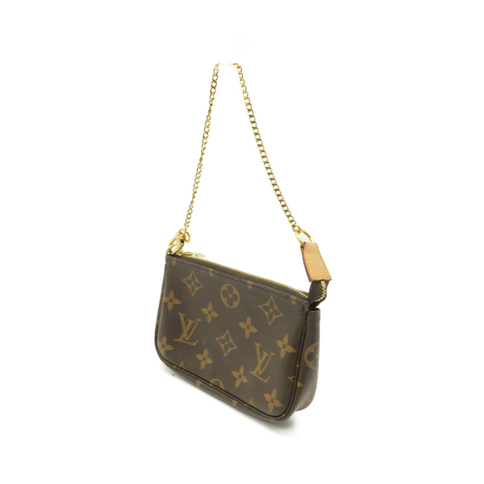 LOUIS VUITTON Monogram Mini Pochette金扣手挽袋棕色