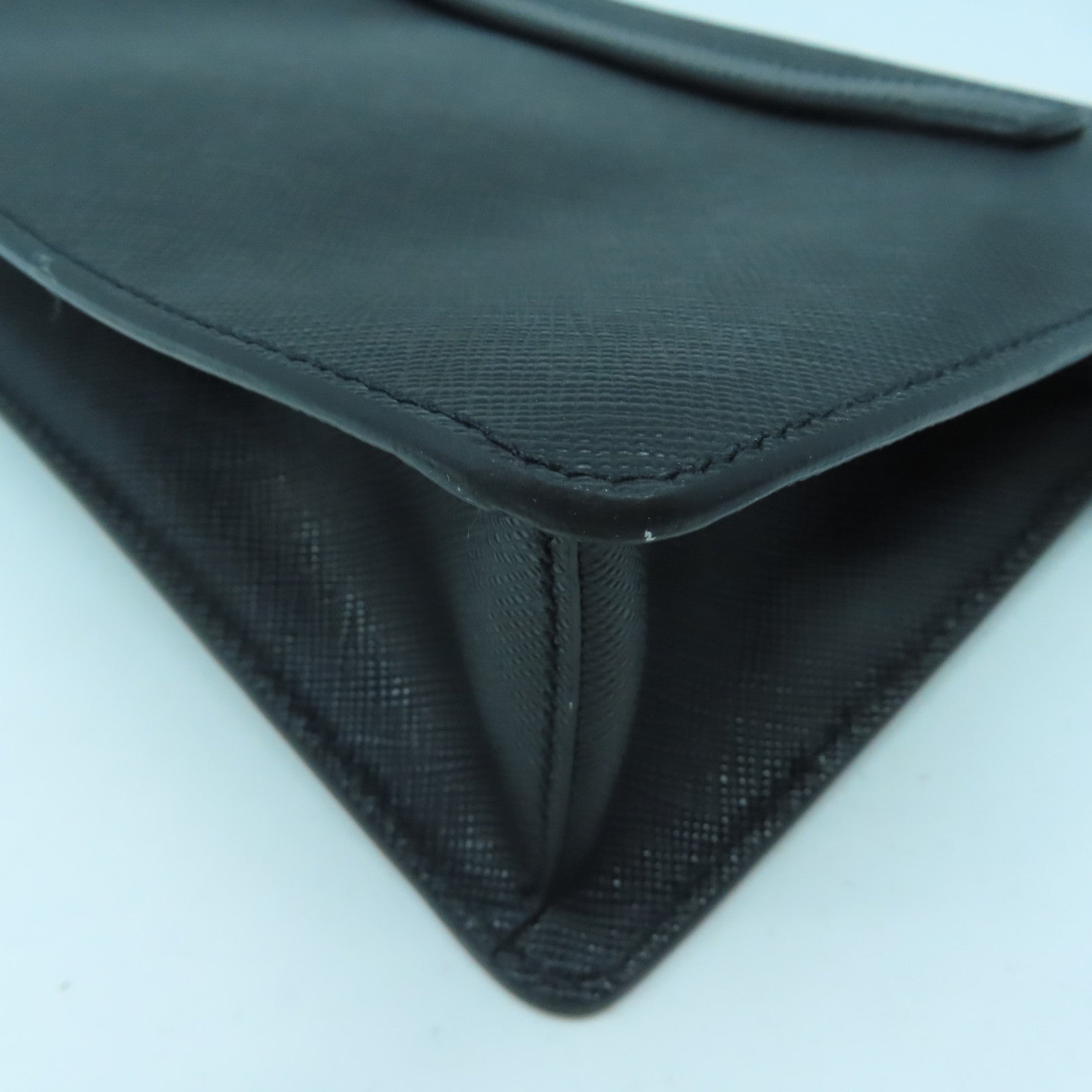 PRADA Cowhide Leather Clutch Bag Silver Buckle Clutch Black