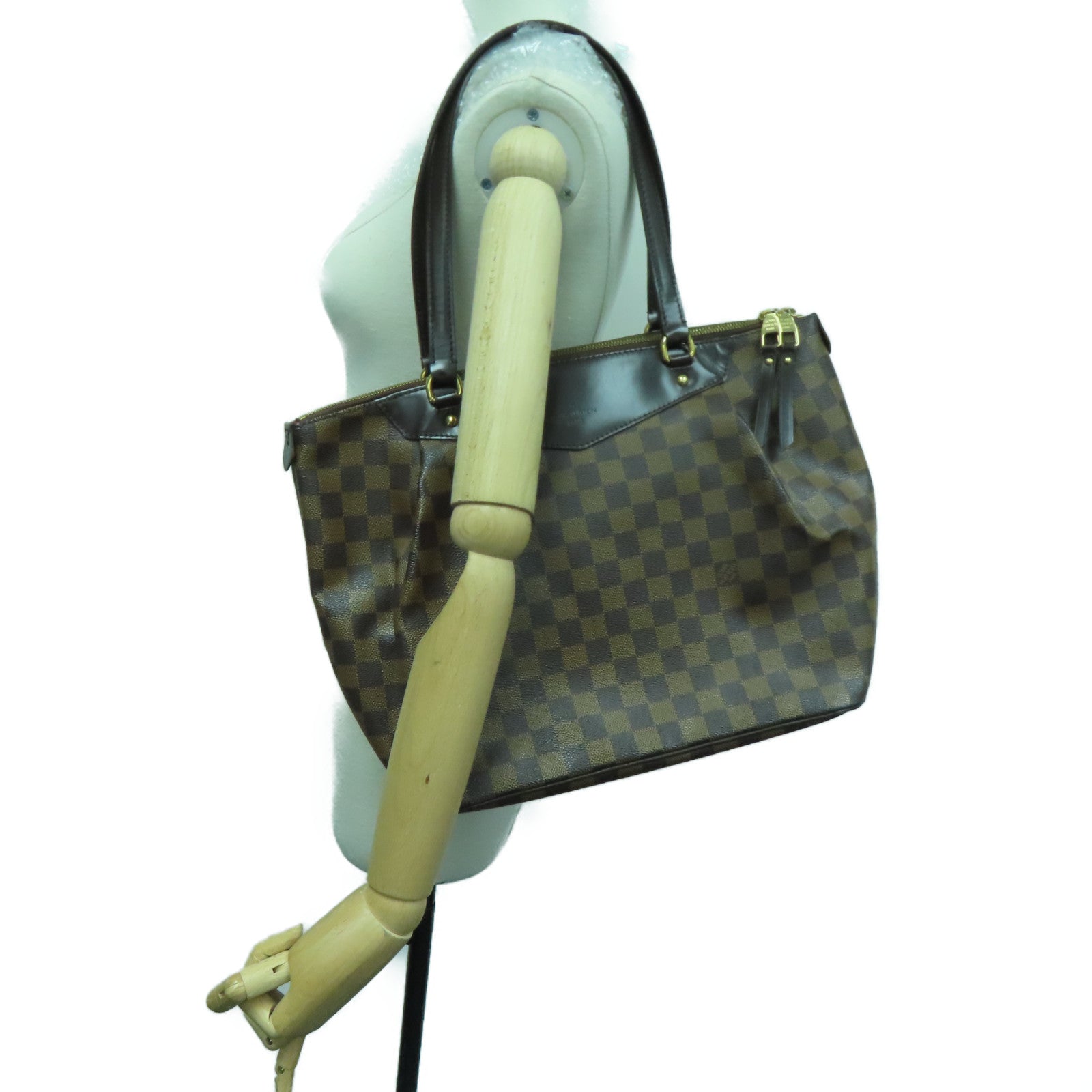 LOUIS VUITTON Damier Westminster GM gold buckle shoulder bag brown