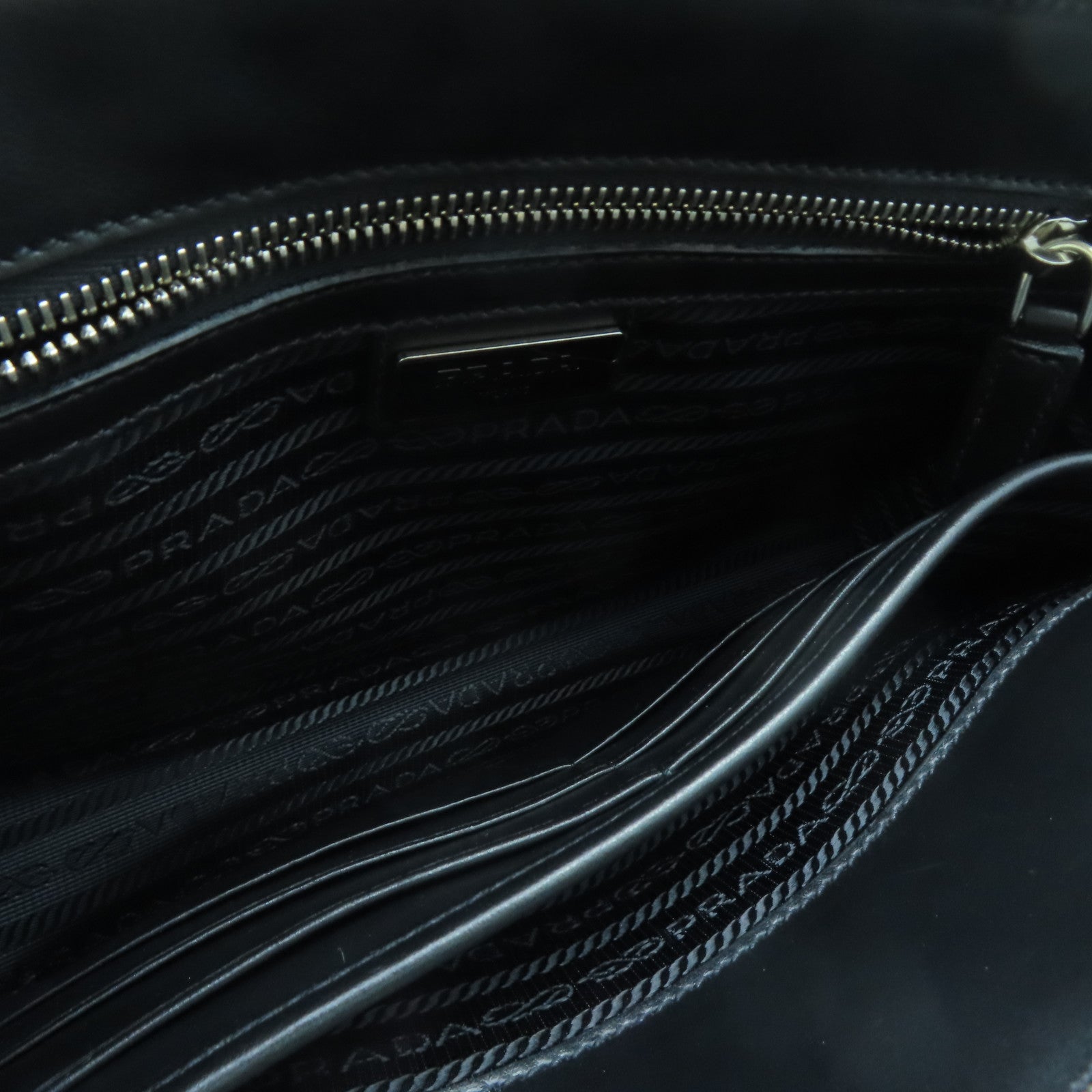 PRADA Cowhide Leather Clutch Bag Silver Buckle Clutch Black
