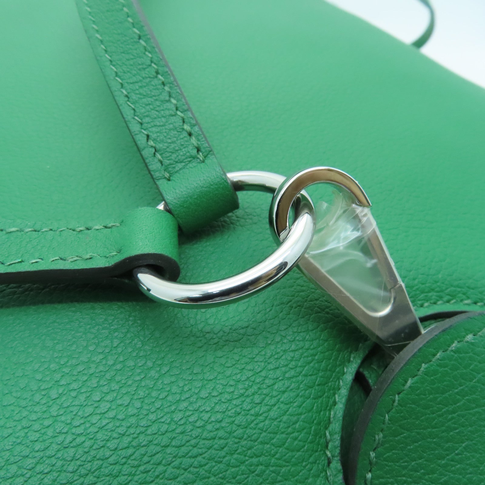 HERMES Evercolor Leather Bridado Backpack Silver Buckle Backpack Green