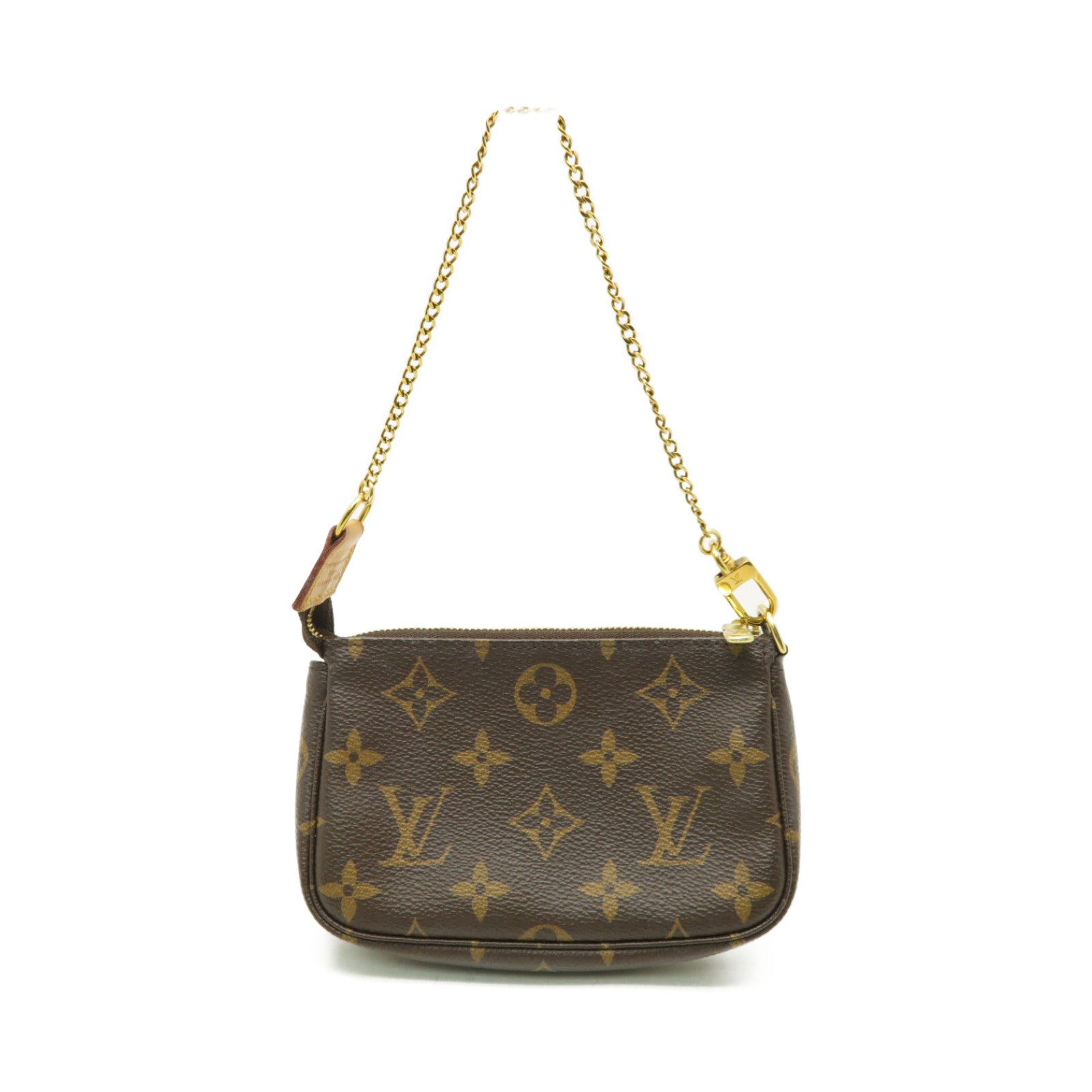 LOUIS VUITTON Monogram Mini Pochette金扣手挽袋棕色