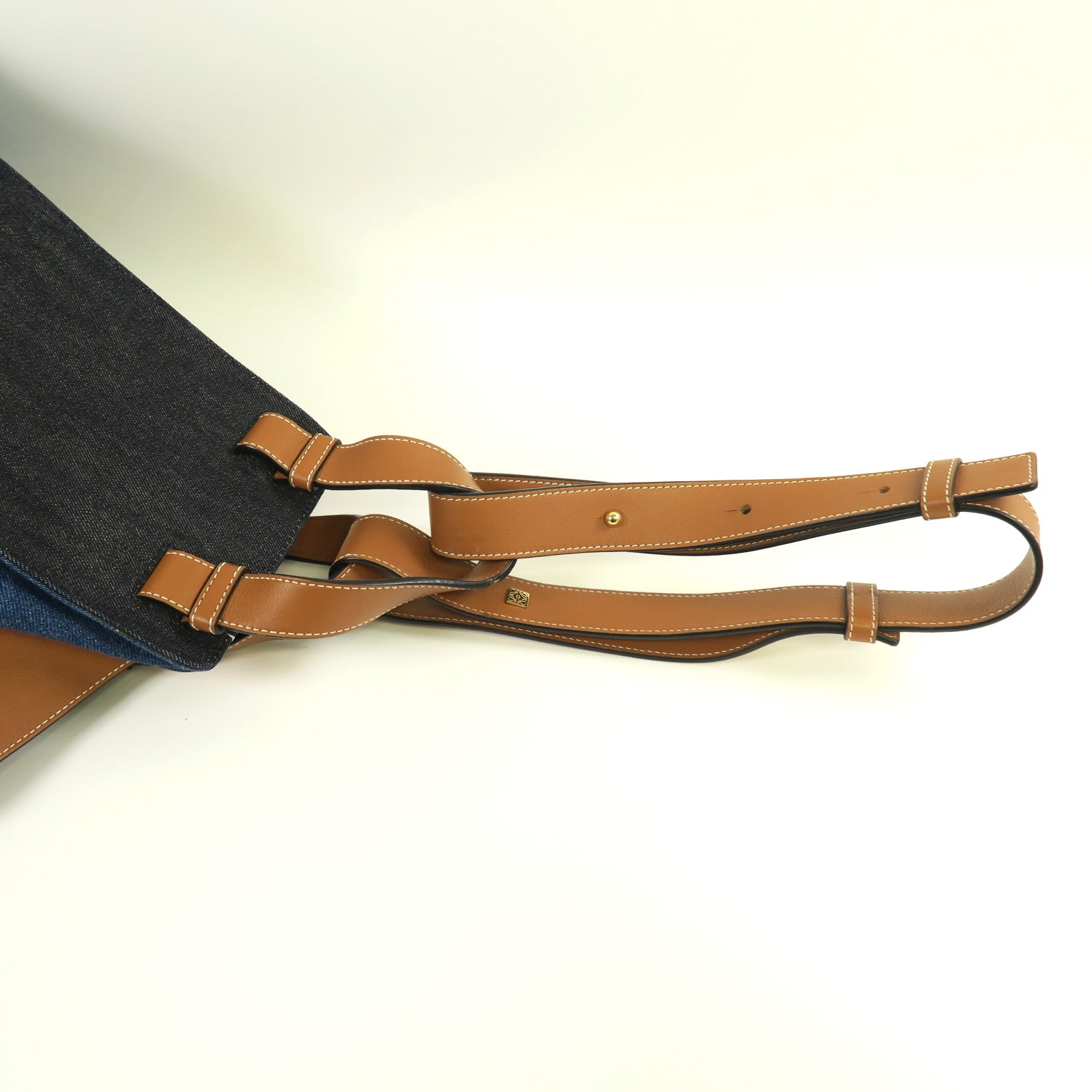 LOEWE 牛仔布Hammock Small金扣手挽肩背兩用袋藍色/啡色