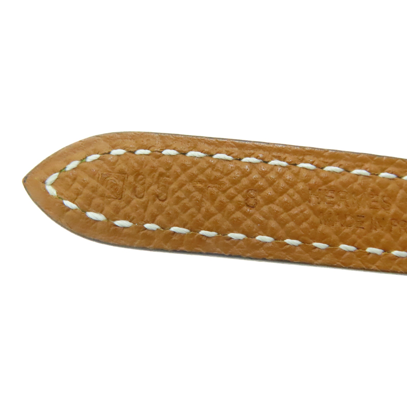 HERMES [Sharp Discount] Epsom Leather 85cm Silver Buckle Belt Silver Buckle Brown Yellow