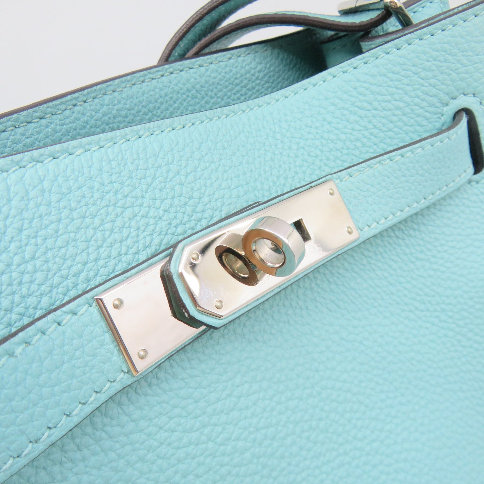 HERMES Clemence皮革So Kelly22 Shoulder Bag銀扣肩背袋3P淺藍色