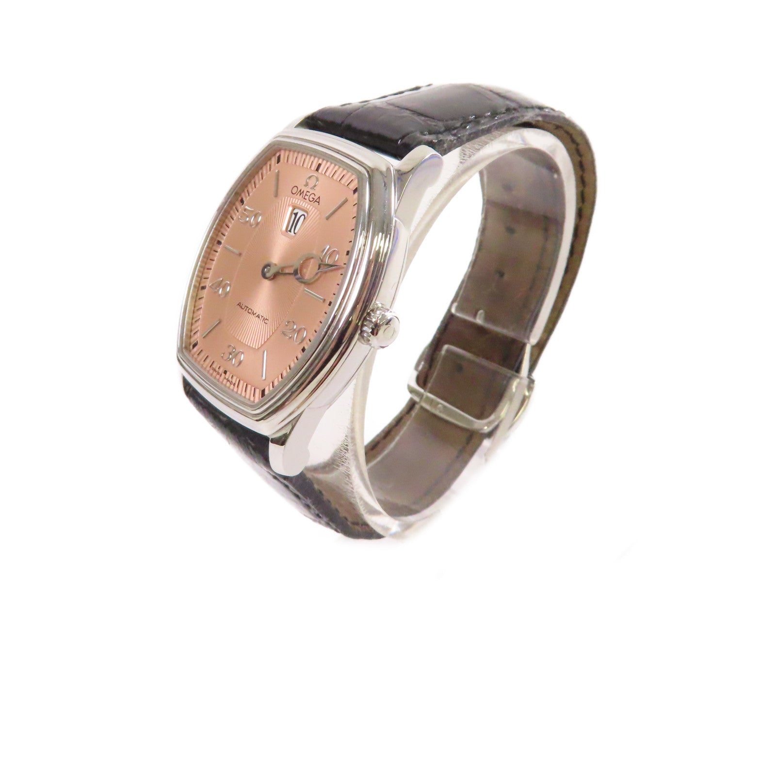 OMEGA Jump Hour Watch不鏽鋼/鱷魚皮革帶自動機芯手錶粉紅色/黑色