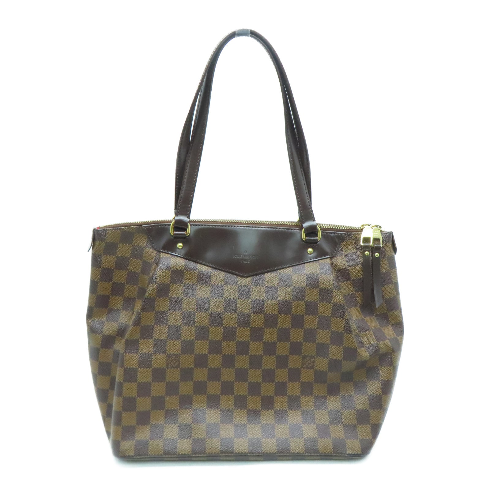 LOUIS VUITTON Damier Westminster GM gold buckle shoulder bag brown