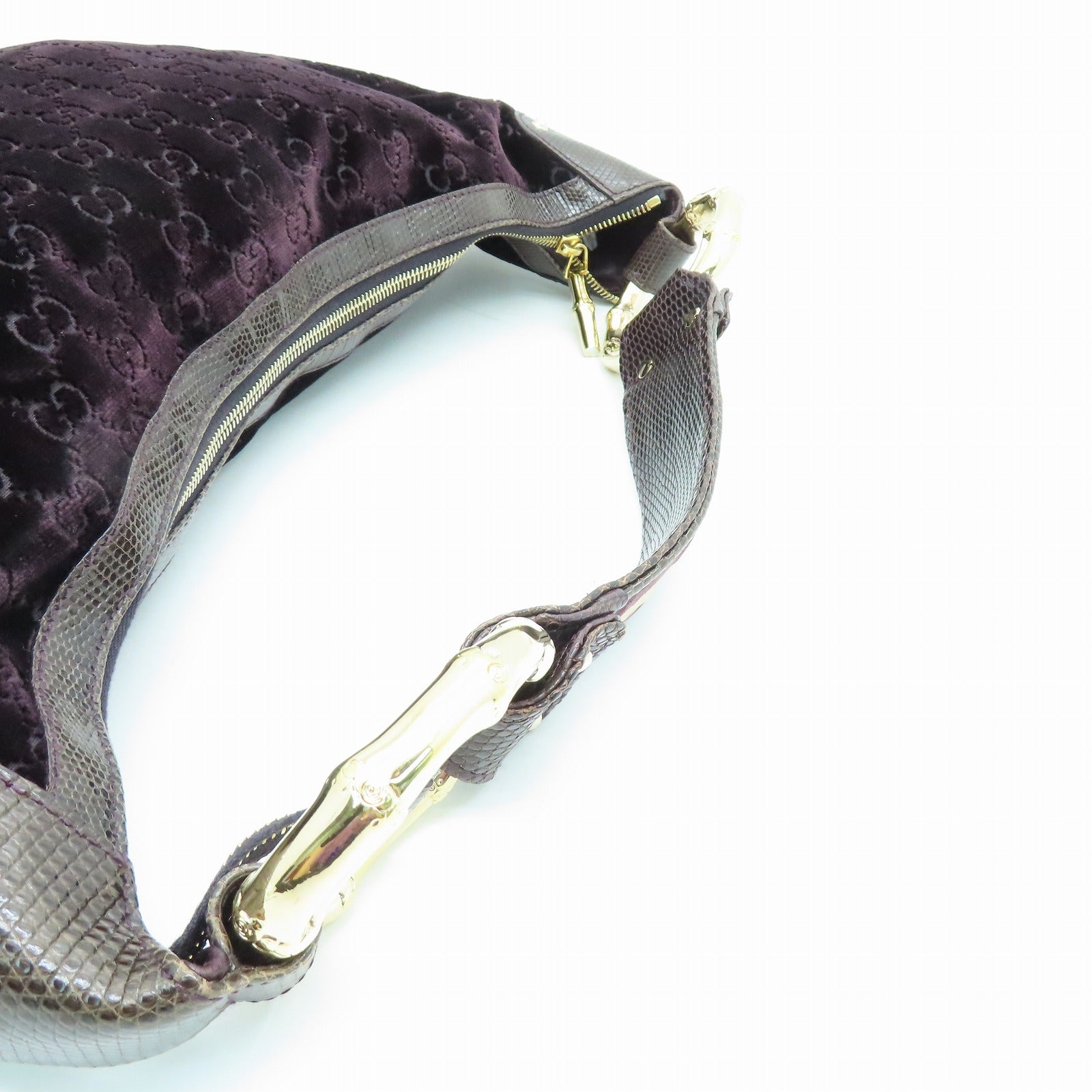 GUCCI velvet/lizard leather Handbag gold buckle hand bag wine red