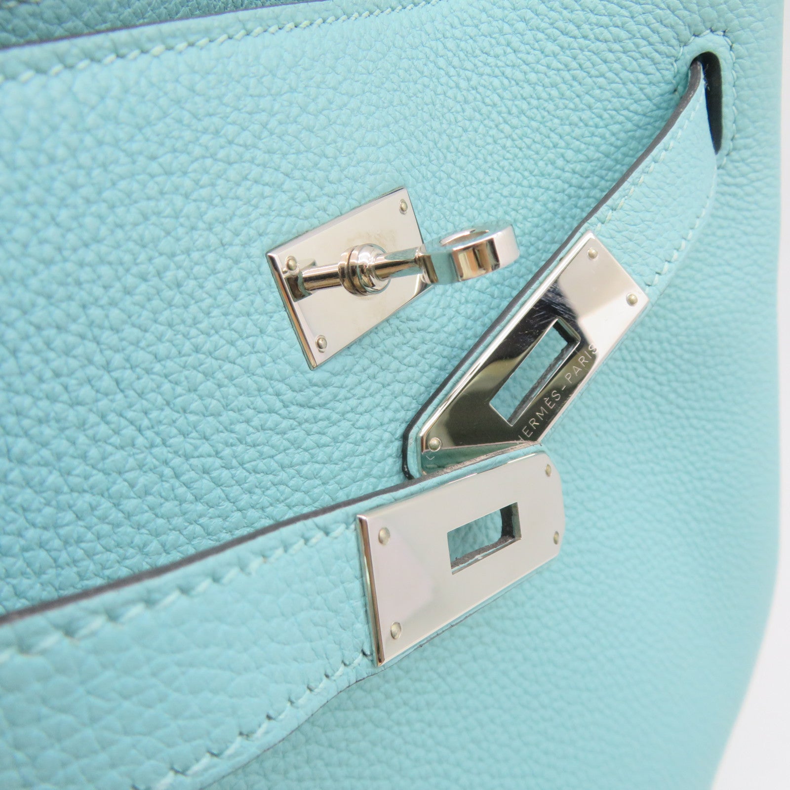 HERMES Clemence皮革So Kelly22 Shoulder Bag銀扣肩背袋3P淺藍色