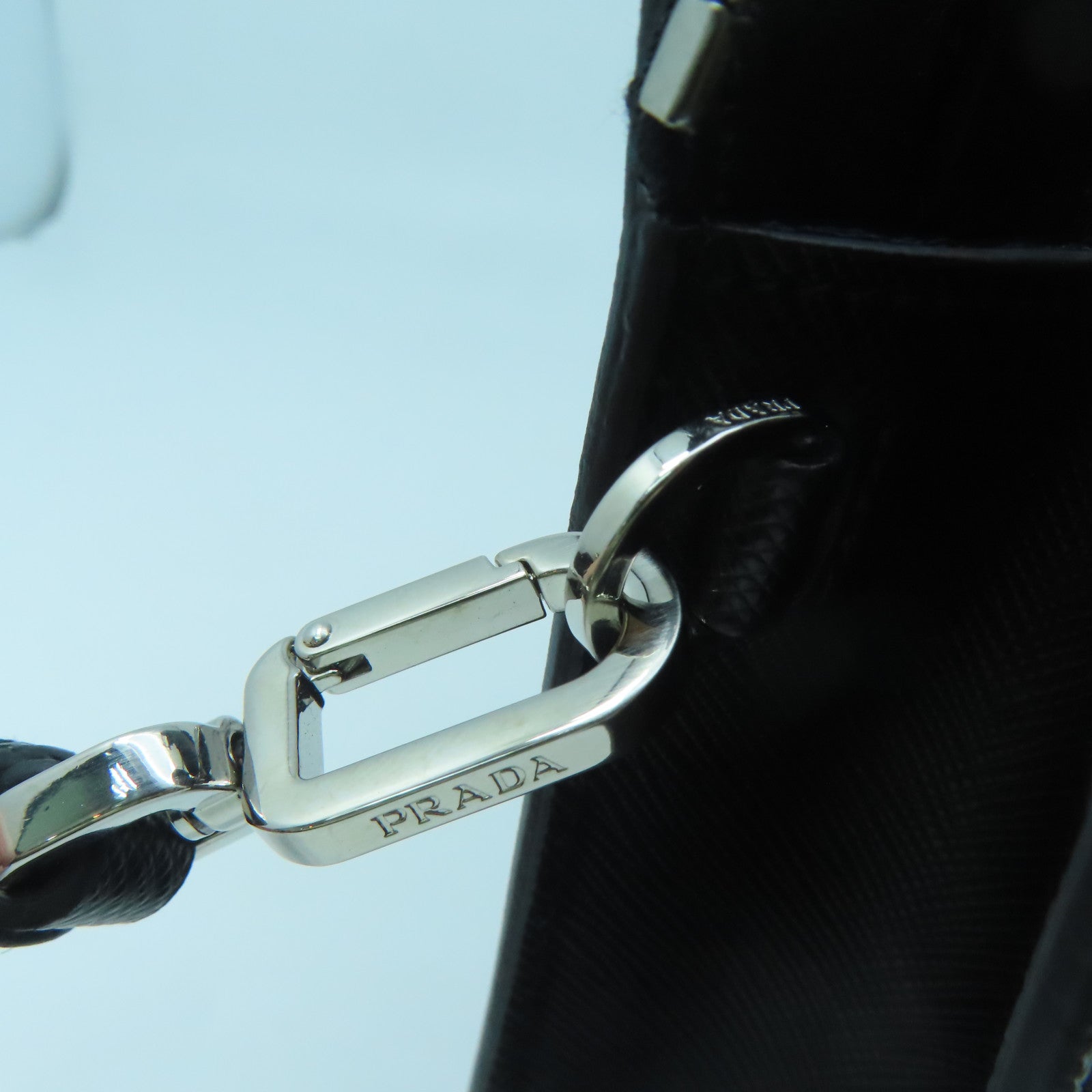 PRADA Cowhide Leather Clutch Bag Silver Buckle Clutch Black