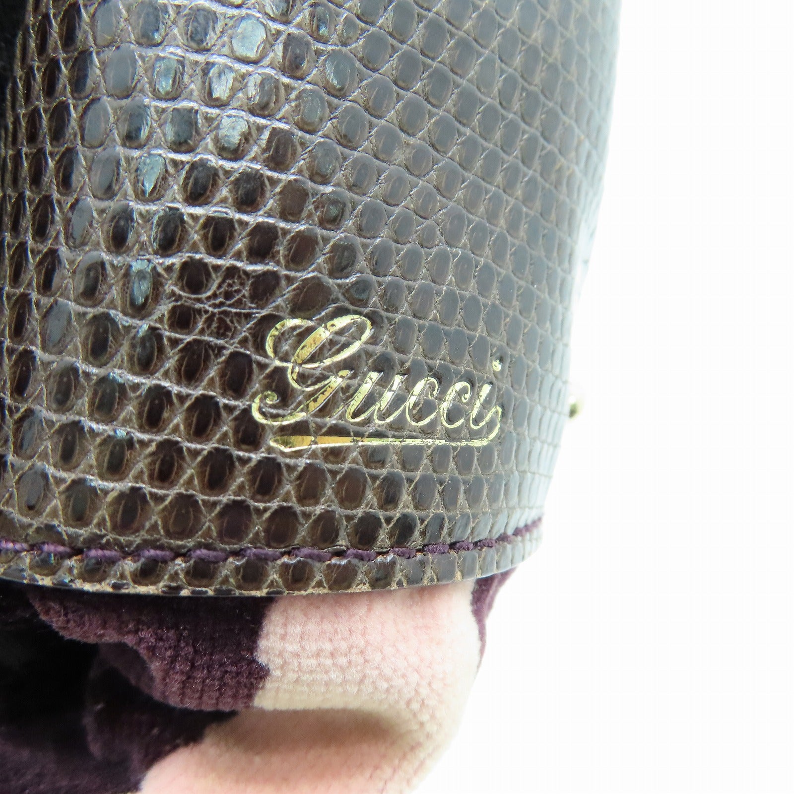 GUCCI velvet/lizard leather Handbag gold buckle hand bag wine red