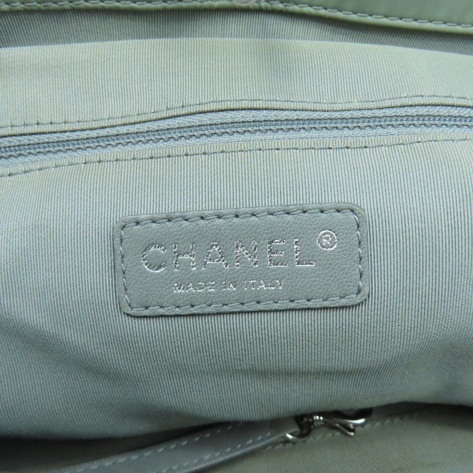 CHANEL 菱格尼龍Chain Shoulder Bag銀扣鏈帶肩背袋綠色