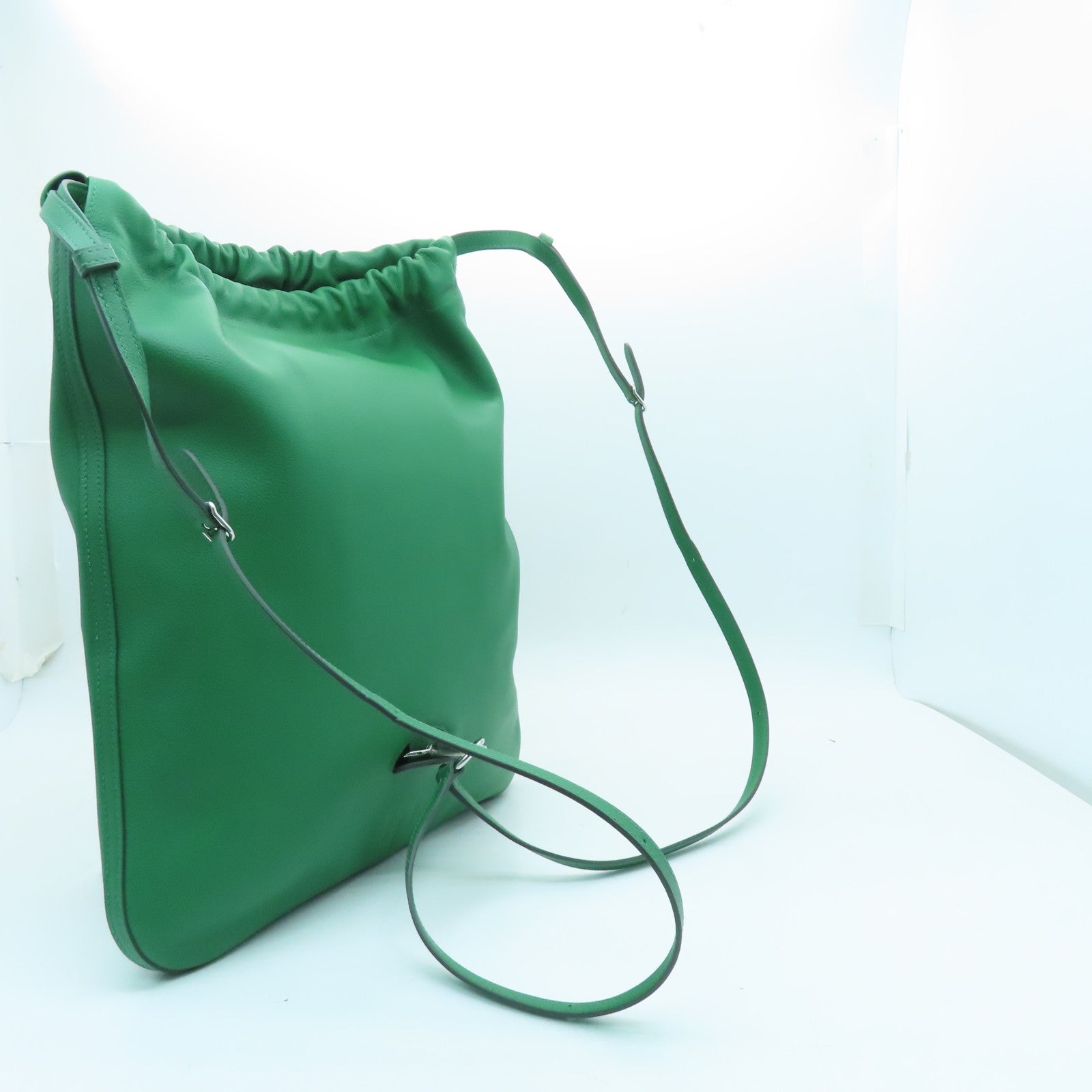 HERMES Evercolor Leather Bridado Backpack Silver Buckle Backpack Green