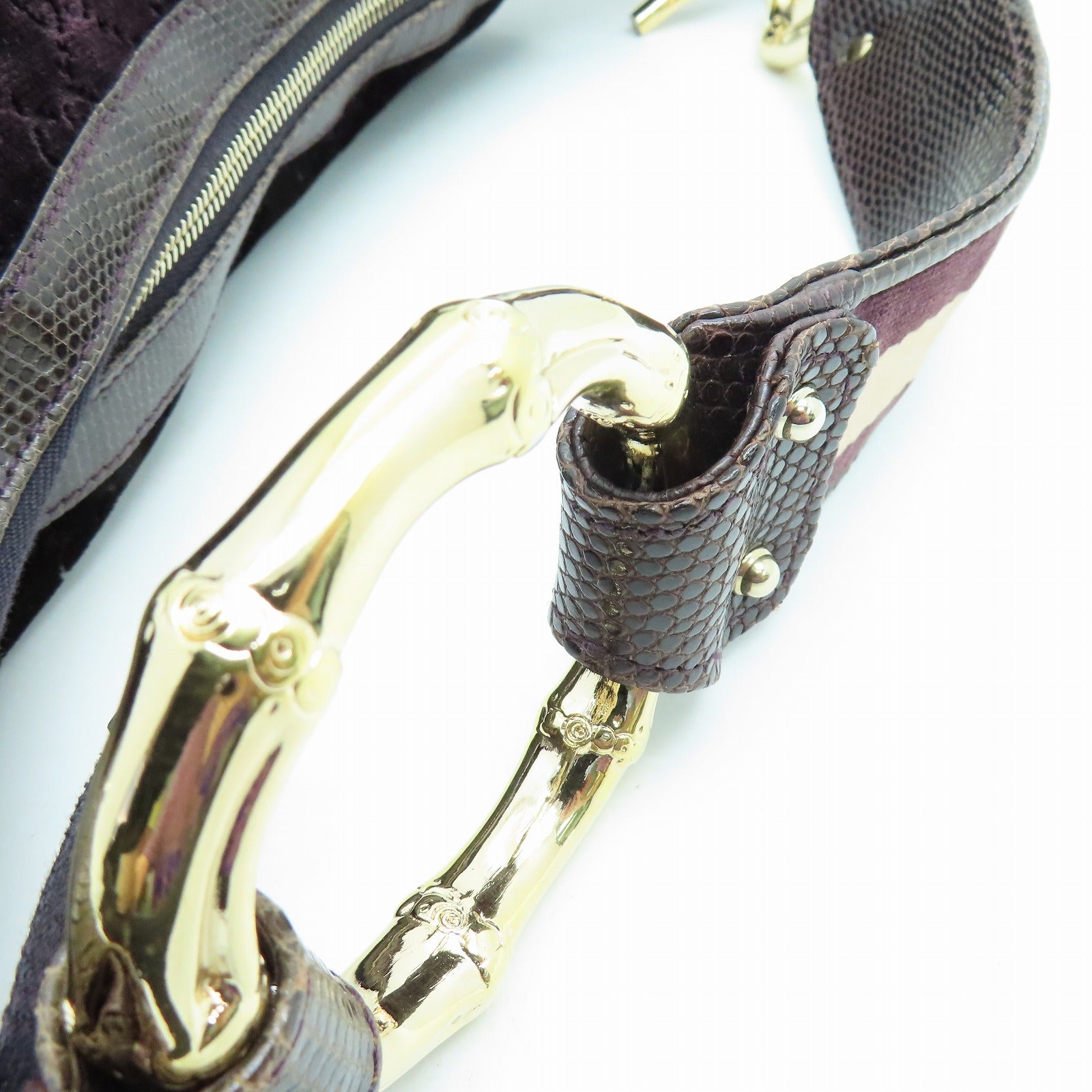 GUCCI velvet/lizard leather Handbag gold buckle hand bag wine red