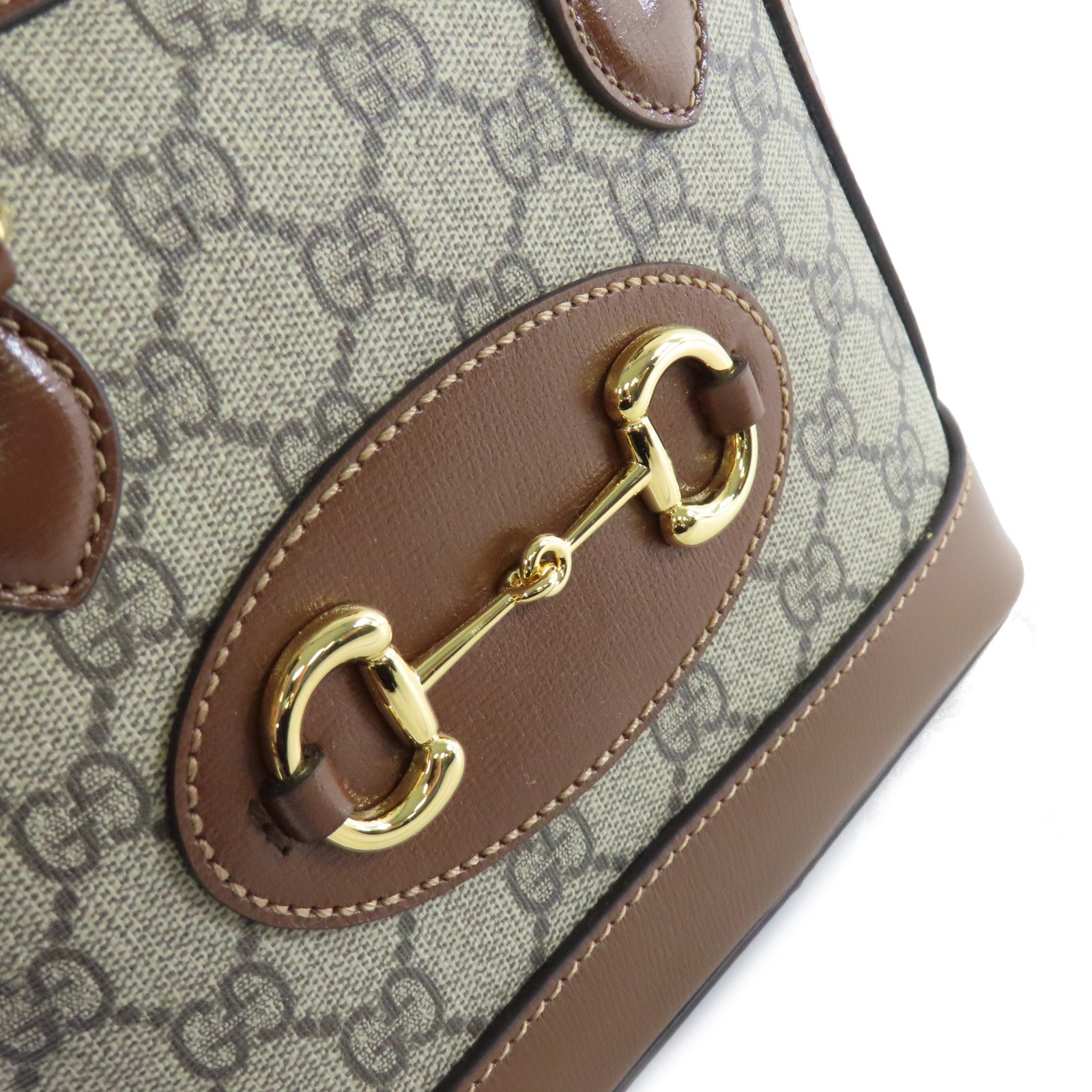 GUCCI 塗層帆布Horsebit 1955 Mini Top Handle Bag金扣手挽肩背兩用袋啡色