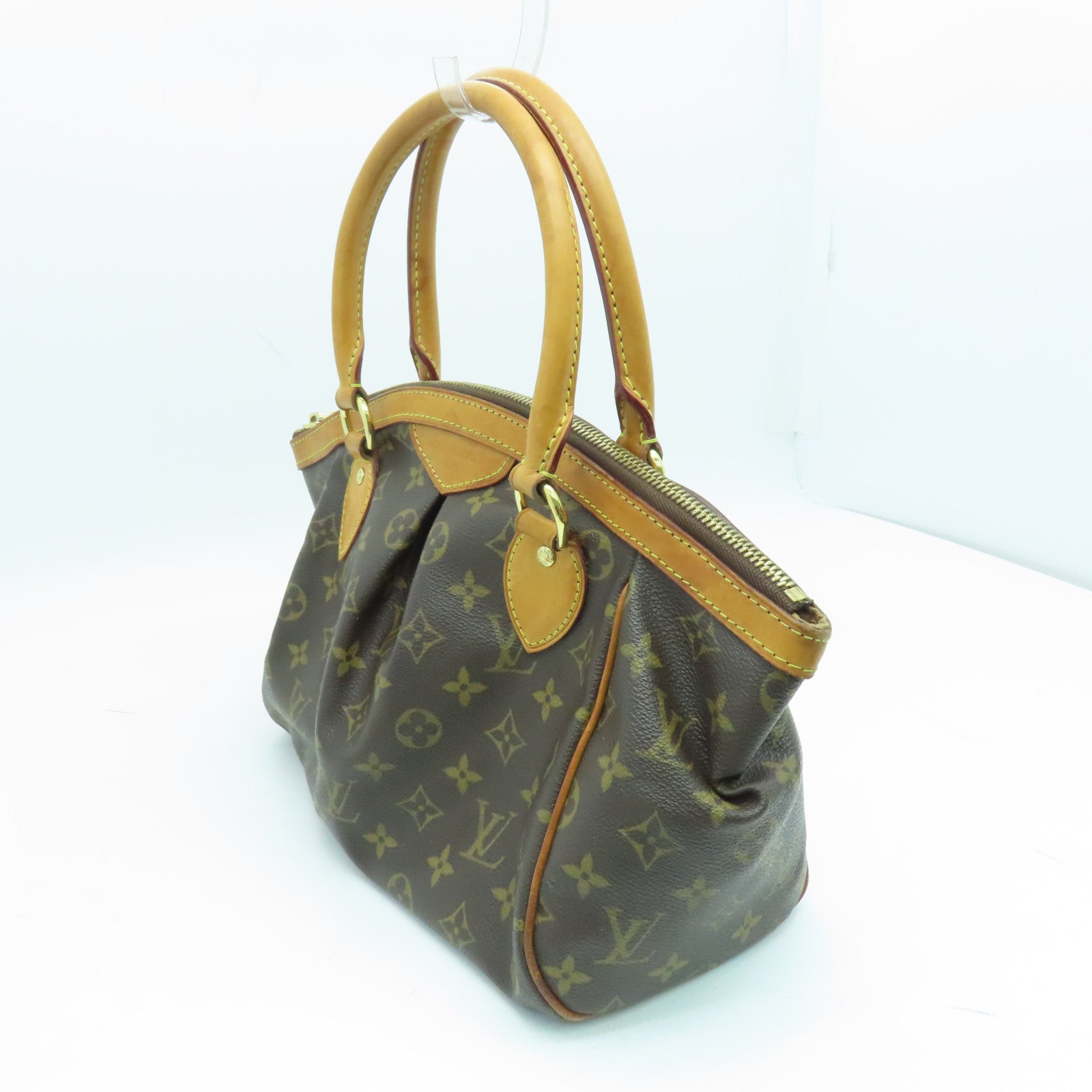 LOUIS VUITTON Monogram Tivoli PM Handle Bag Gold Buckle Brown