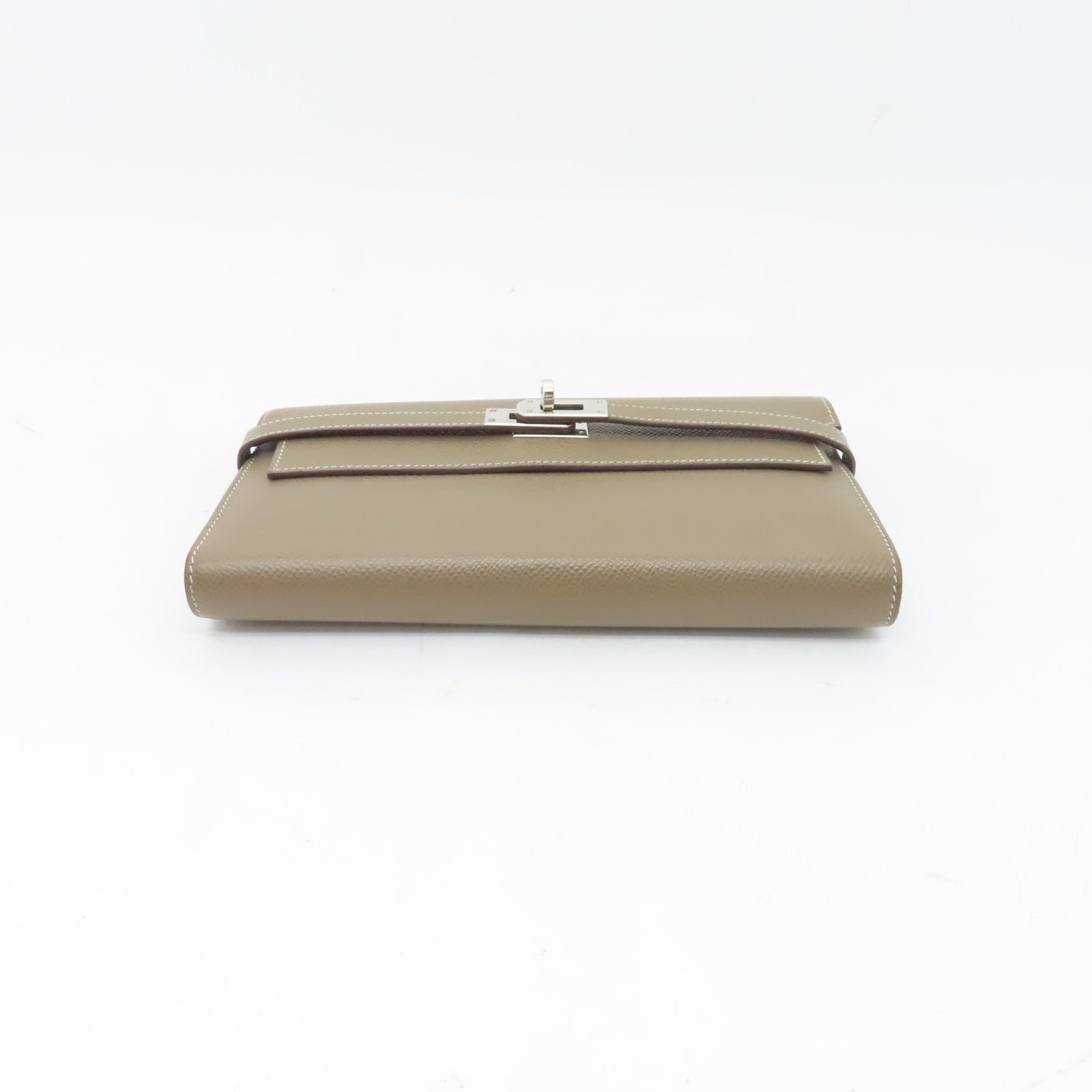 HERMES Epsom皮革Kelly Long Wallet銀扣長錢包灰色