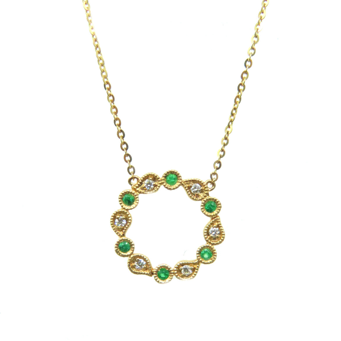JEWELRY 18K玫瑰金/0.05ct绿宝石/0.05ct钻石Emerald Necklace项链