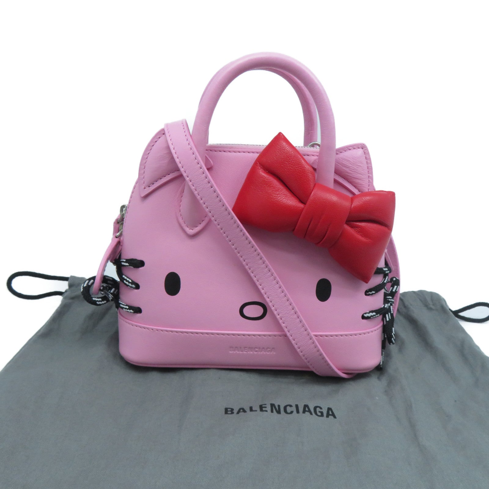 BALENCIAGA 牛皮皮革Kitty Ville Mini Bag銀扣手挽肩背兩用袋粉紅色/紅色