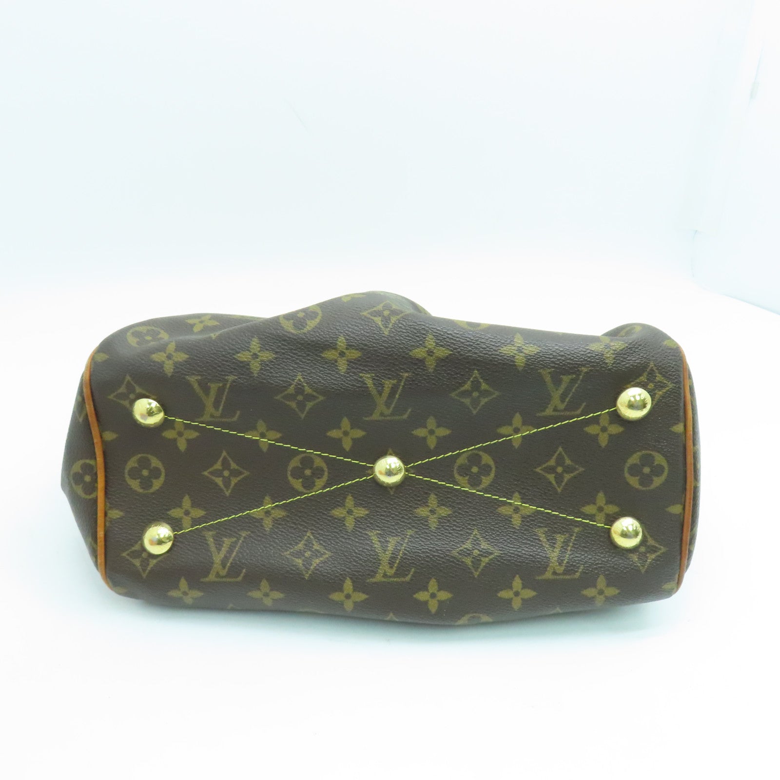 LOUIS VUITTON Monogram Tivoli PM Handle Bag Gold Buckle Brown