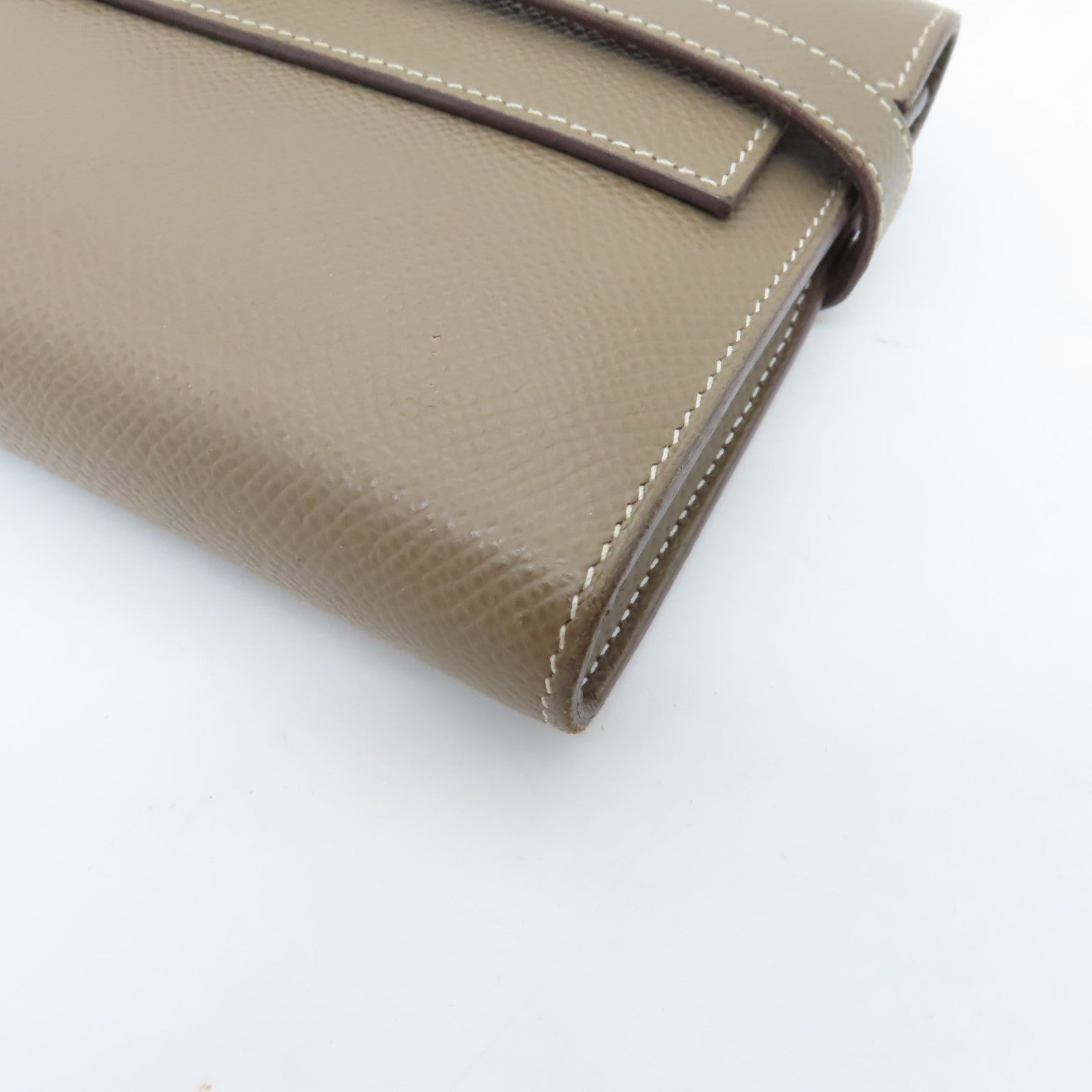 HERMES Epsom皮革Kelly Long Wallet銀扣長錢包灰色
