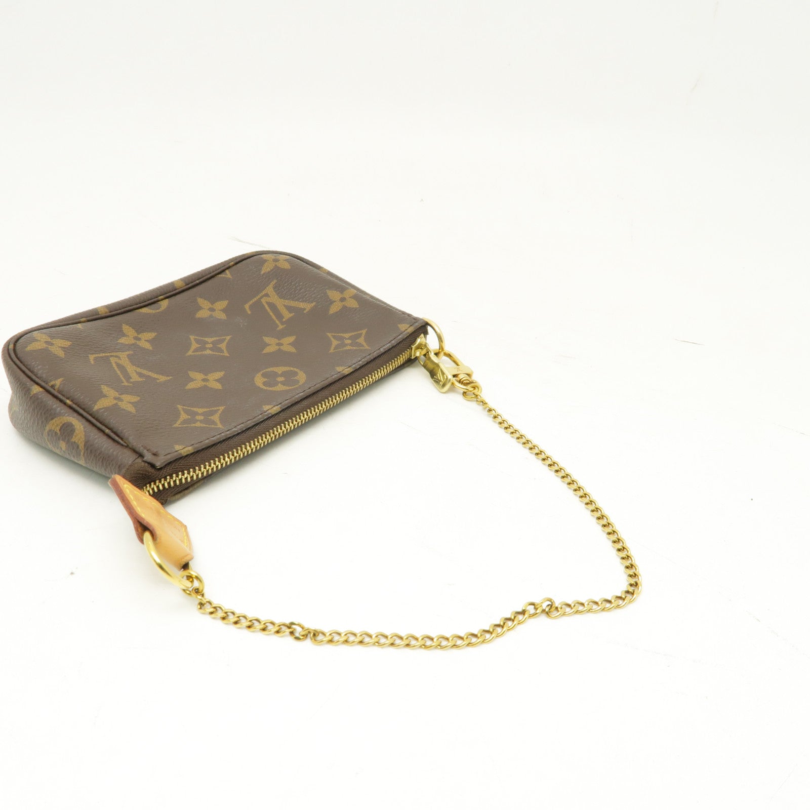 LOUIS VUITTON Monogram Mini Pochette金扣手挽袋棕色