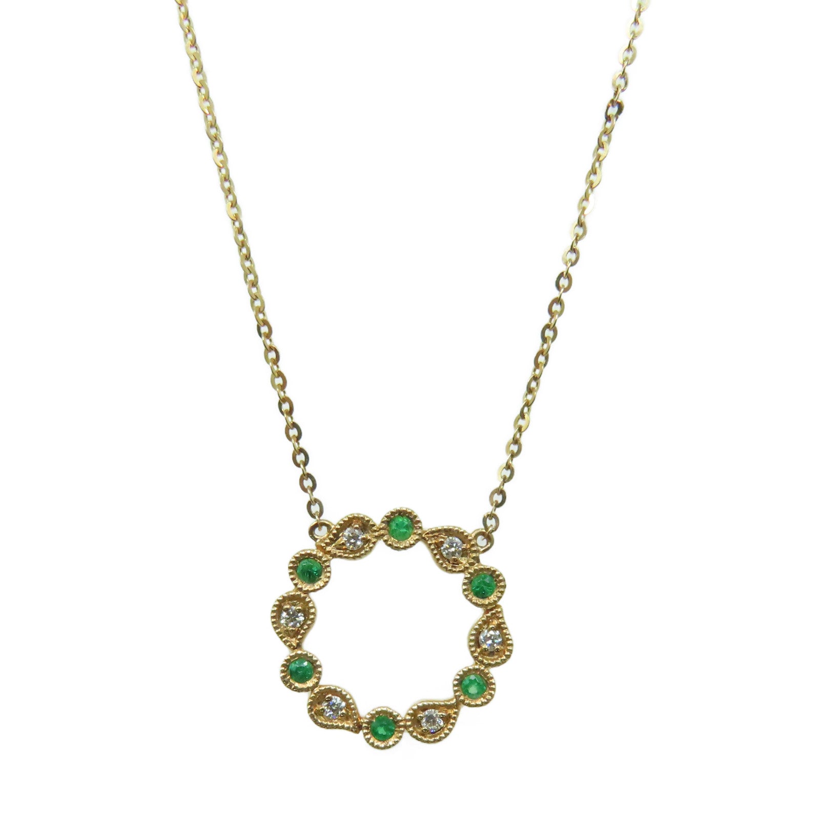 JEWELRY 18K玫瑰金/0.05ct绿宝石/0.05ct钻石Emerald Necklace项链
