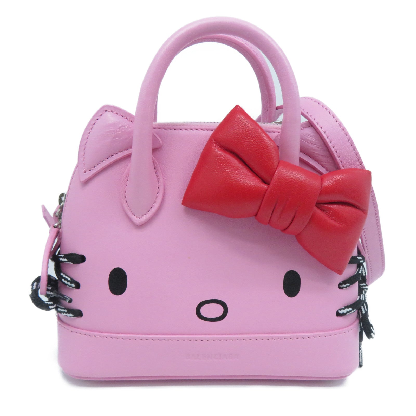 BALENCIAGA 牛皮皮革Kitty Ville Mini Bag銀扣手挽肩背兩用袋粉紅色/紅色